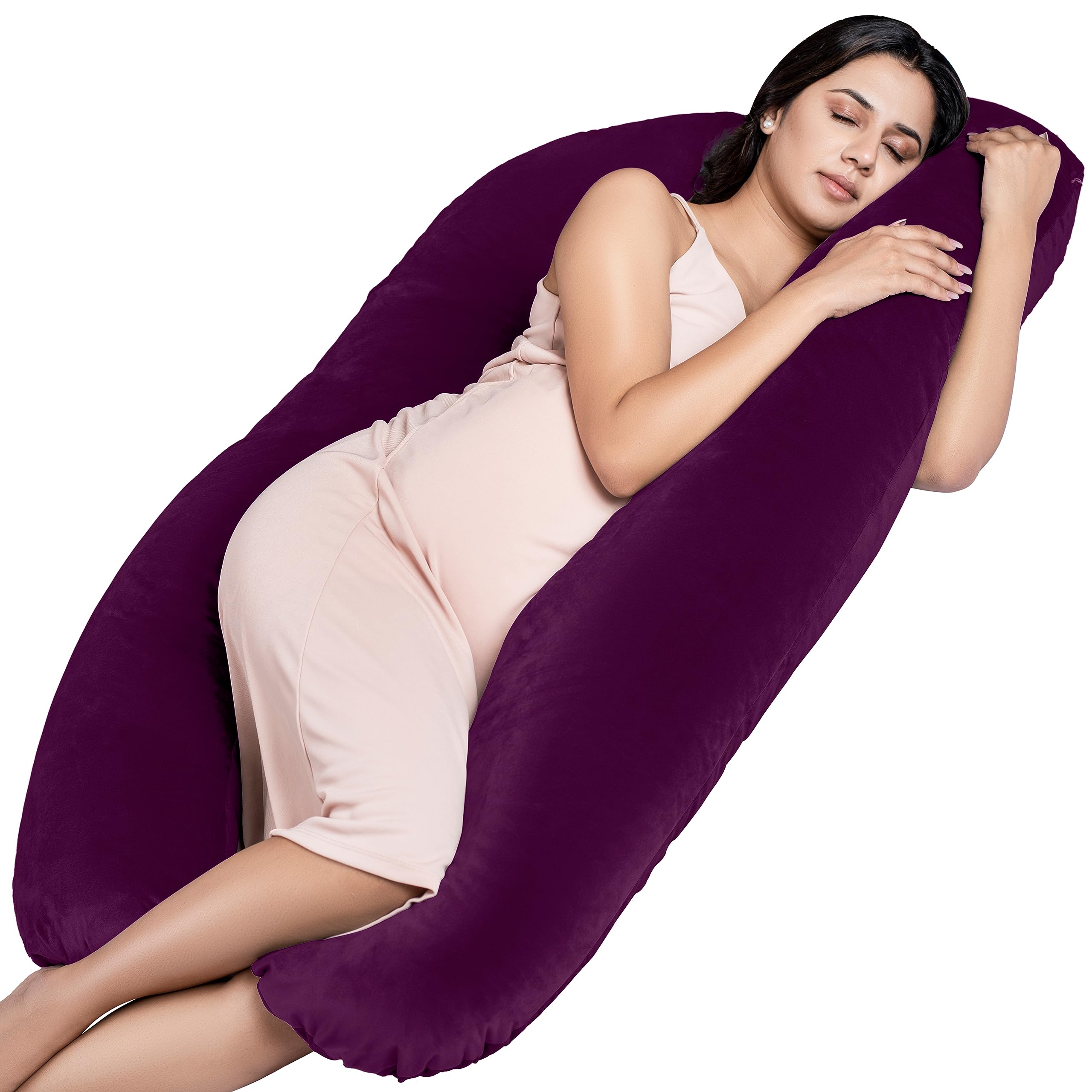 MY ARMOR Full Body U Shape Pregnancy Pillow for Women, Maternity Pillow Gift for Pregnancy Sleeping, 3 Months Warranty, Premium Velvet Cover with Zip, Purple