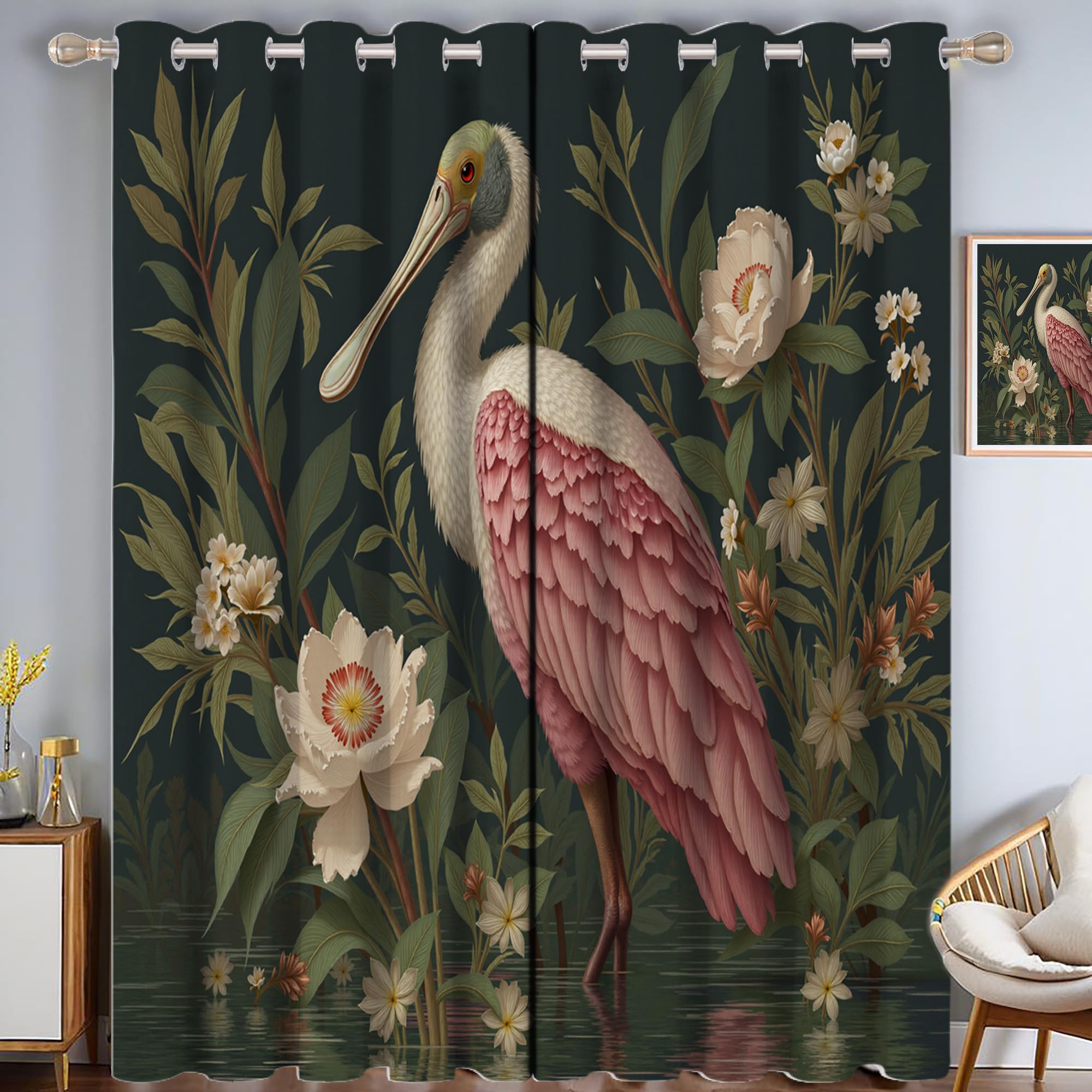 Rideaux occultants oiseaux et fleurs pour ambiance de salon cosy