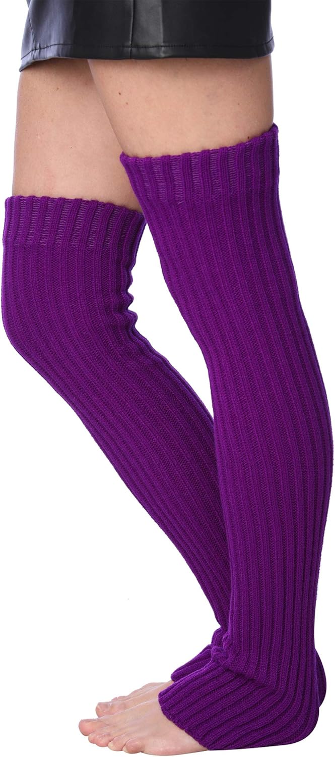 Isadora Paccini Women's Extra Long Ribbed Knit Leg Warmers, (CRANBERRY): Clothing