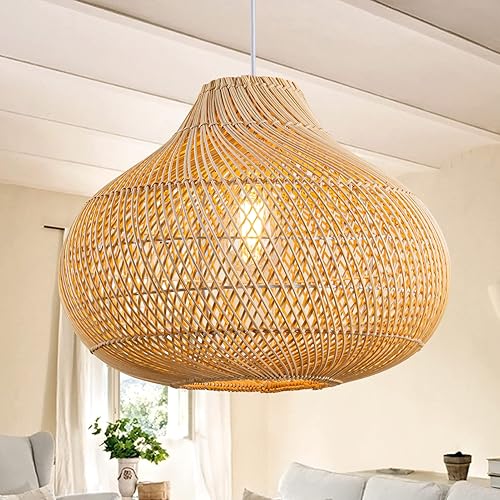 Luces colgantes de ratán, araña grande de mimbre tejida a mano, estilo bohemio, luz colgante de cesta de ratán para comedor, cocina, isla y sala de