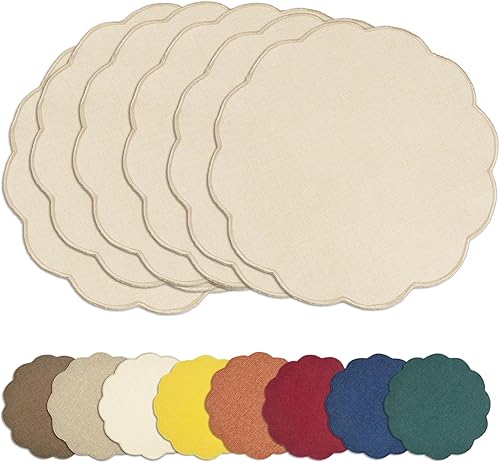 Miniatura 17 de AHHFSMEI Juego de 4 manteles individuales redondos de lino sintético, alfombrillas de mesa impermeables, resistentes al calor, antideslizantes y a