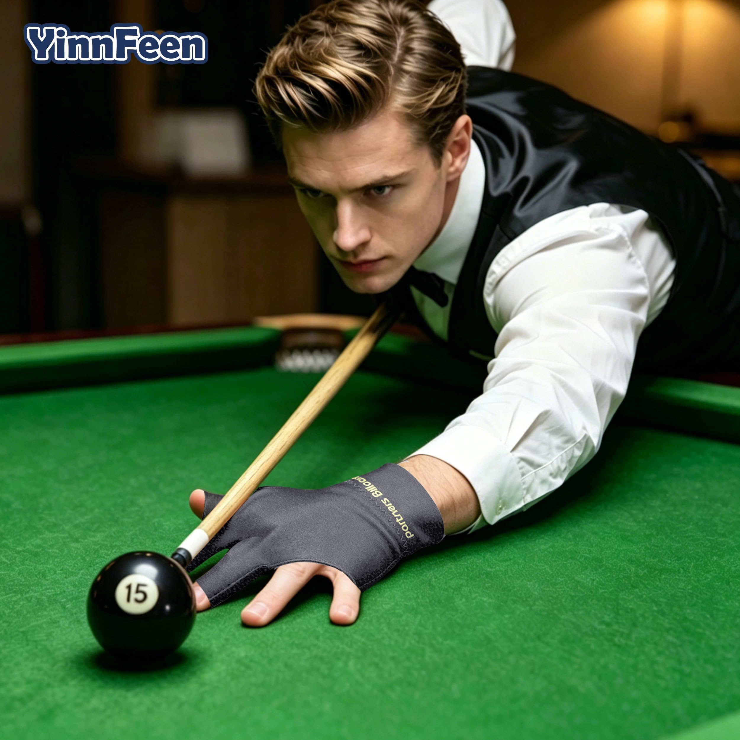 Guanti da Biliardo 3 Dita per Mano Sinistra 6 Pezzi Accessori Snooker Pool Allenamento
