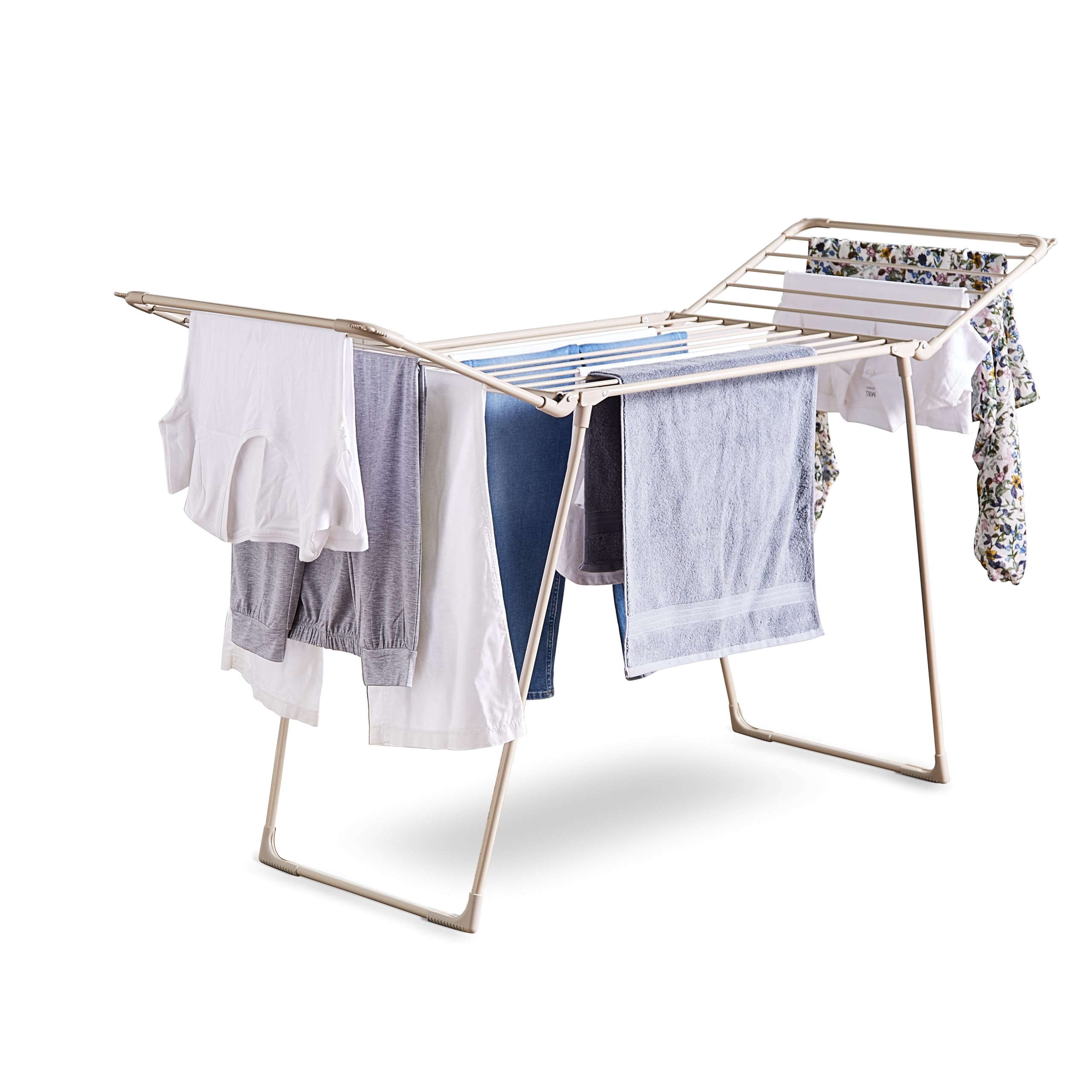 Tower Latte T873023msh Winged Airer With 27 Clip Slots, 4 Hanging Slots, Flat Top And Two Side Wings, Foldable Design, Anti-Slip Feet, Weight Capacity 15Kg,