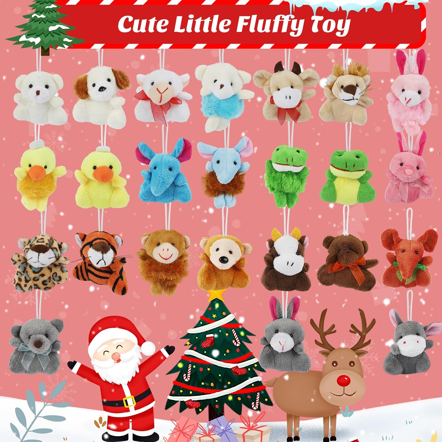 Advent Calendar 2026 for Kids, Christmas Countdown Calendar 24 Days with Mini Animal Plush Toys, Stuffed Animals Christmas Tree Decorations, Plush Keychain, Stocking Stuffers, Party Favor Gifts for Girls, Boys