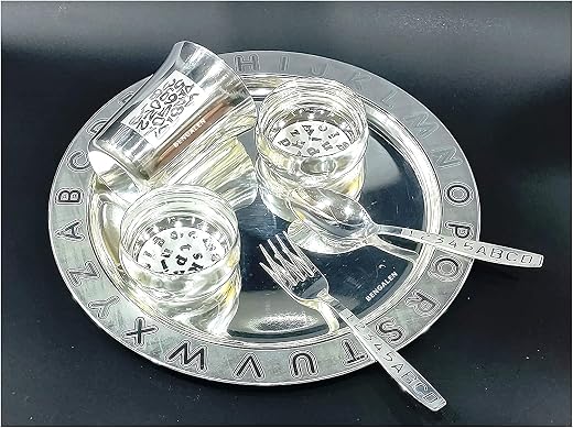 BENGALEN Baby Dinner Set Silver Plated for Rice Ceremony Annaprashan Sanskar Gift for Boys Girls Kids Birthday Return Fest...