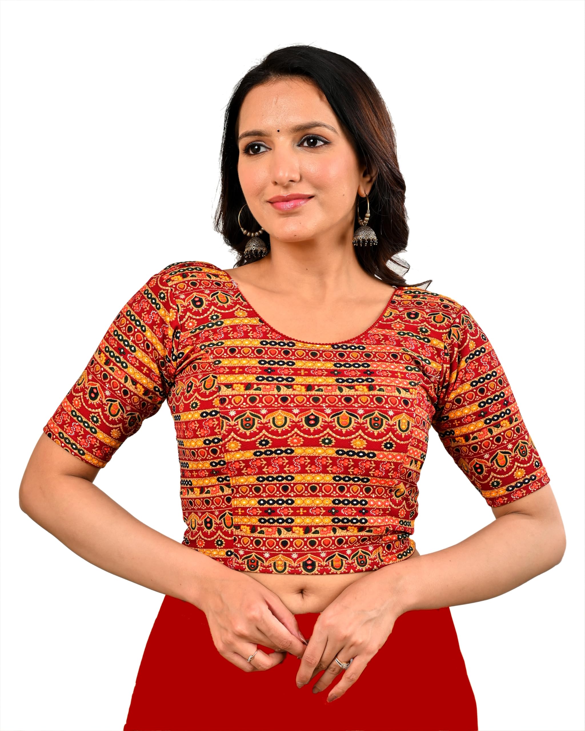 the wow factor Cotton Stretchable Round Neck Printed Blouse-picture-31