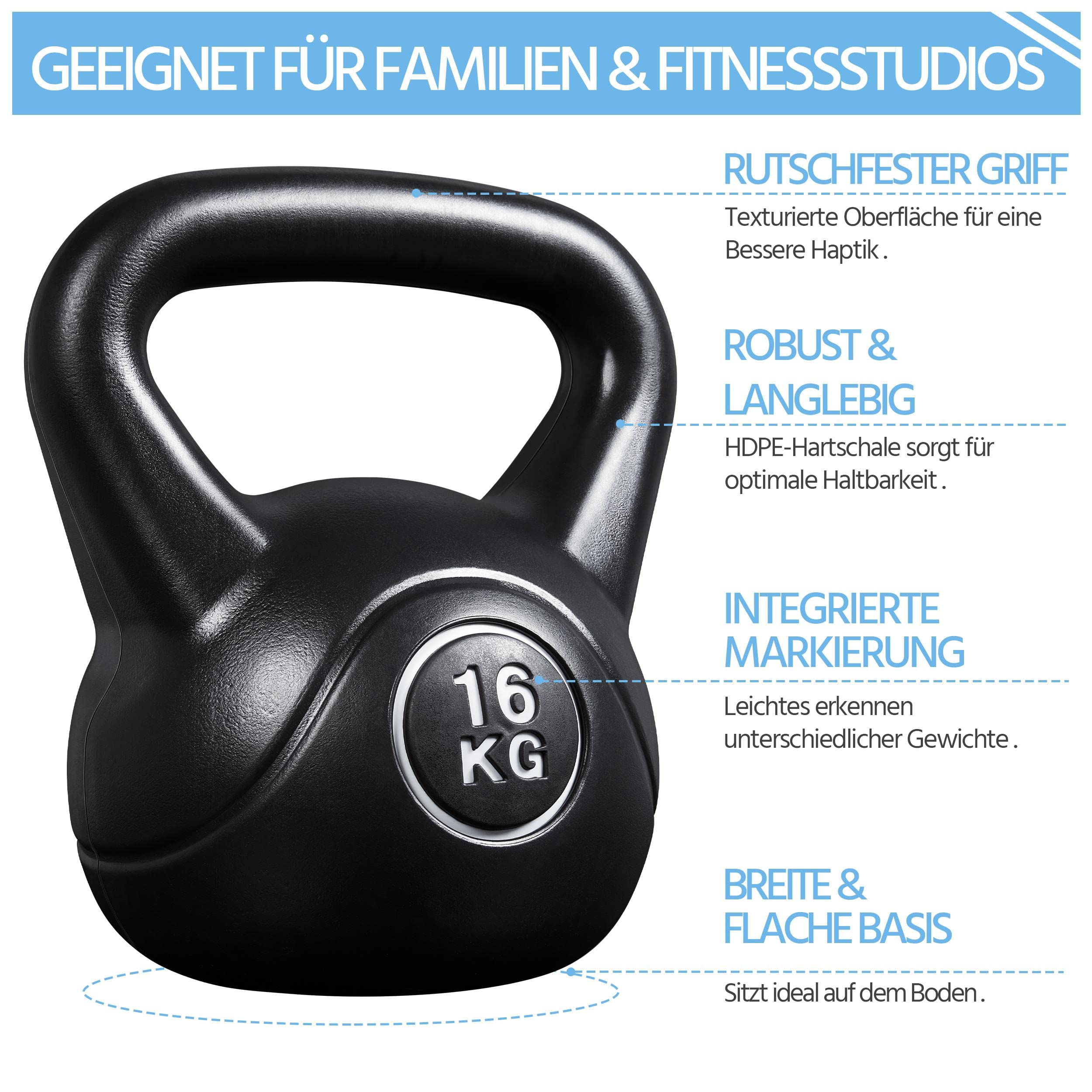 Yaheetech Kettlebell, 6kg 8kg 10kg 12kg 16kg 20kg Gewichte, für Krafttraining Fitness Gymnastik, Kugelhantel Schwunghantel Kugelgewicht
