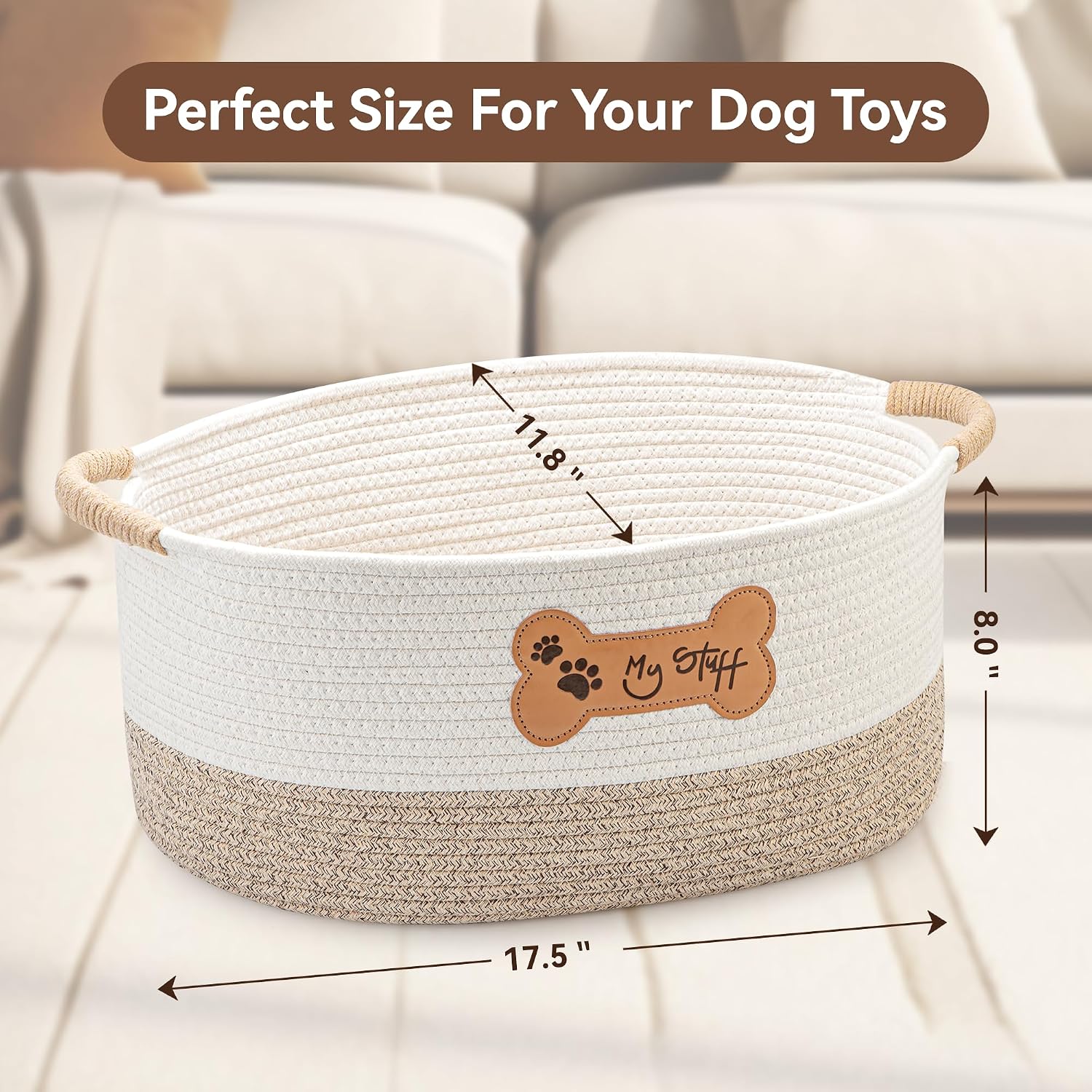 Dog Toy Basket - Cotton Rope Dog Toy Bin With Handle - Cute Woven Pet Toy Box - Perfect Toy Basket For Pets - Storage Baskets For Organizing - Toy Box For Dogs