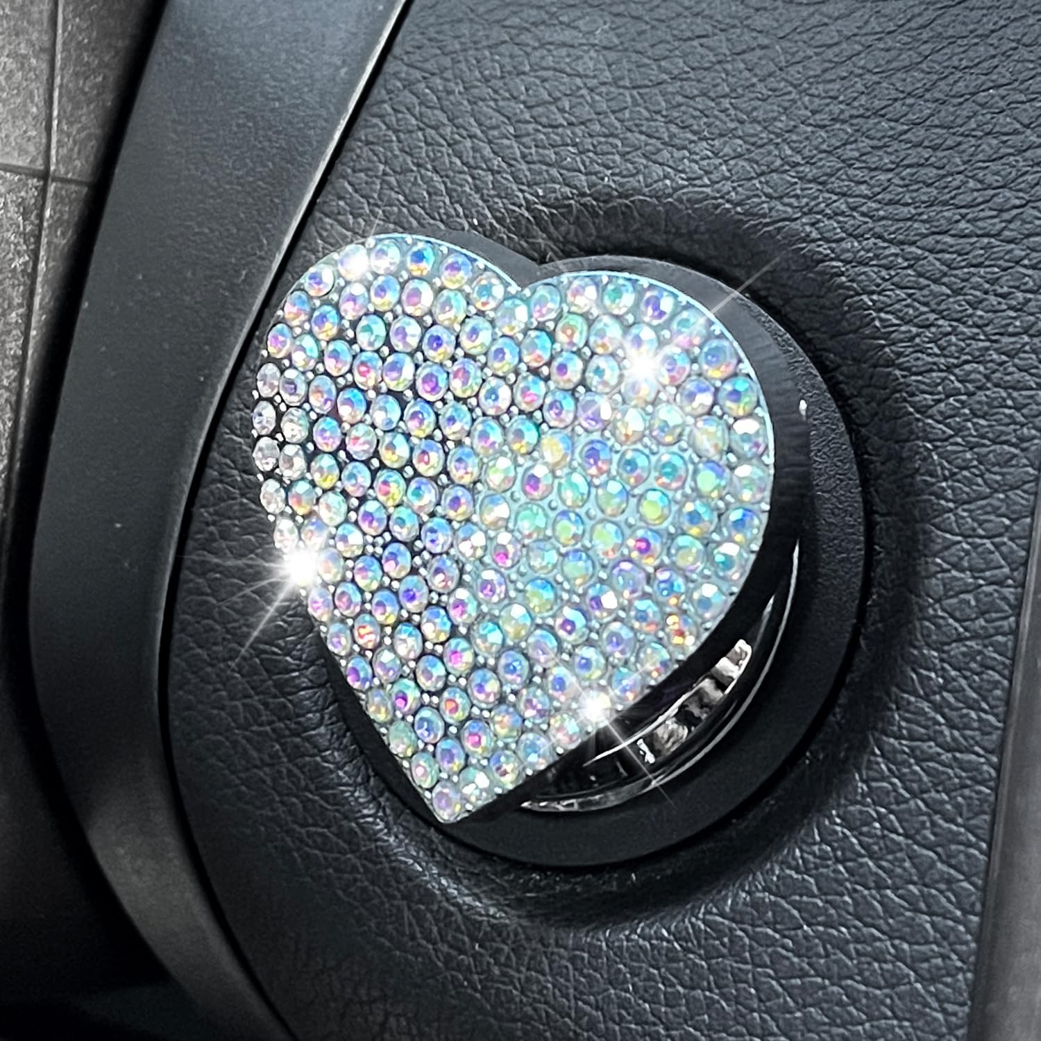 Heart Shape Car Engine Start Button Cover, Sparkly Rhinestone Ignition Button Decal, Bling Car Accessories for Women, Car Interior Accessories Push Start Button Cover Decorative(Colorful)