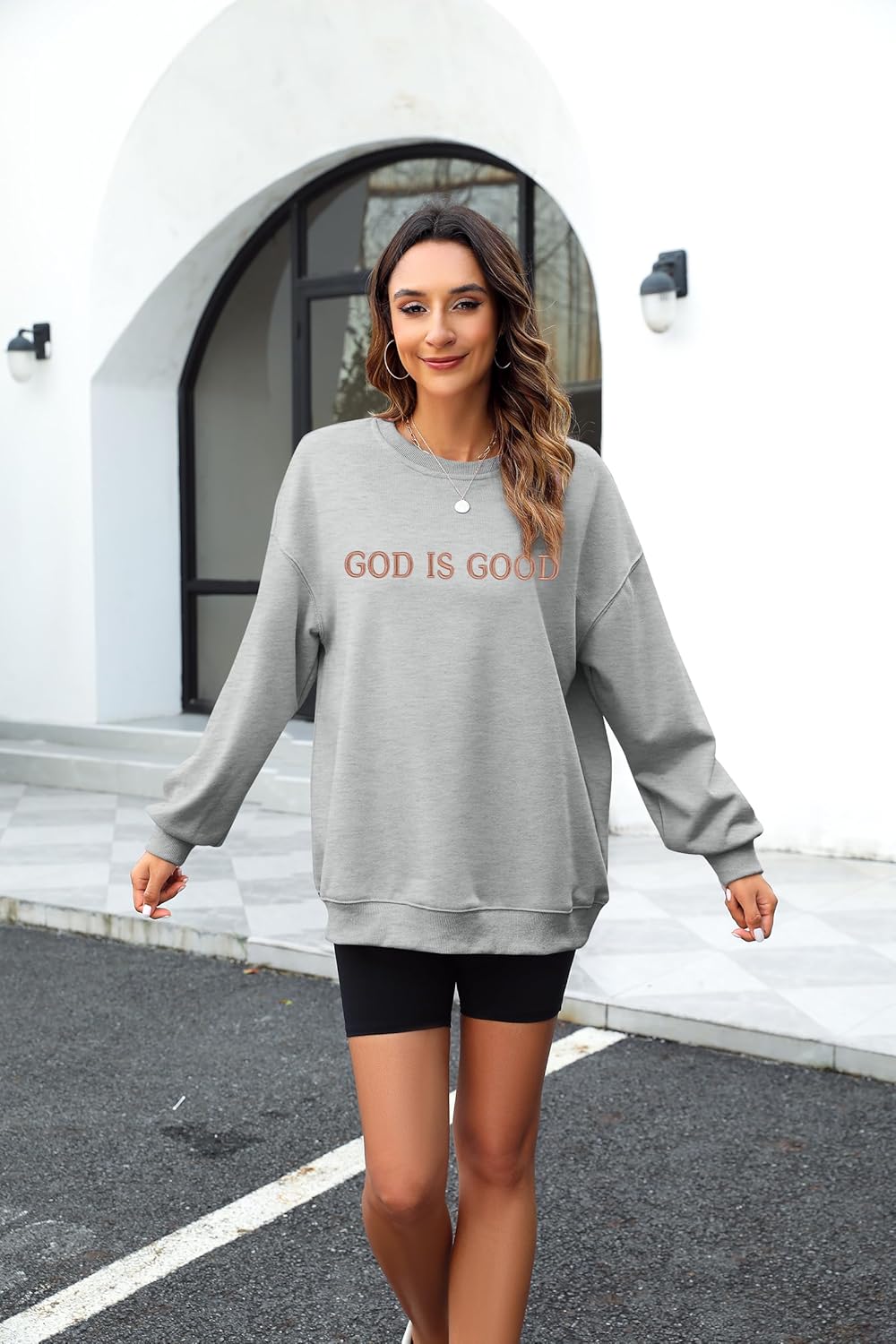 FASHGL God is Good Sweatshirt Women Christian Oversized Sweatshirts Faith Pullover Lightweight Embroidered Long Sleeve Top - Image 4
