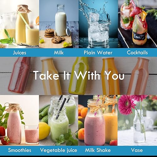 Miniatura 6 de YEBODA Botellas de leche de vidrio de 11 onzas con tapas giratorias de metal reutilizables y pajitas para bebidas y bebidas, fiestas, bodas,