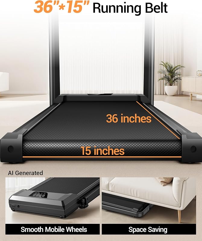 LONTEK Walking Pad with 15% Incline, Under Desk Treadmills for Home | Portable Treadmill, 2.5HP Brushless, Foldable Treadmill, Home Office, Reomte Control, 300Lbs Weight Capacity image 4