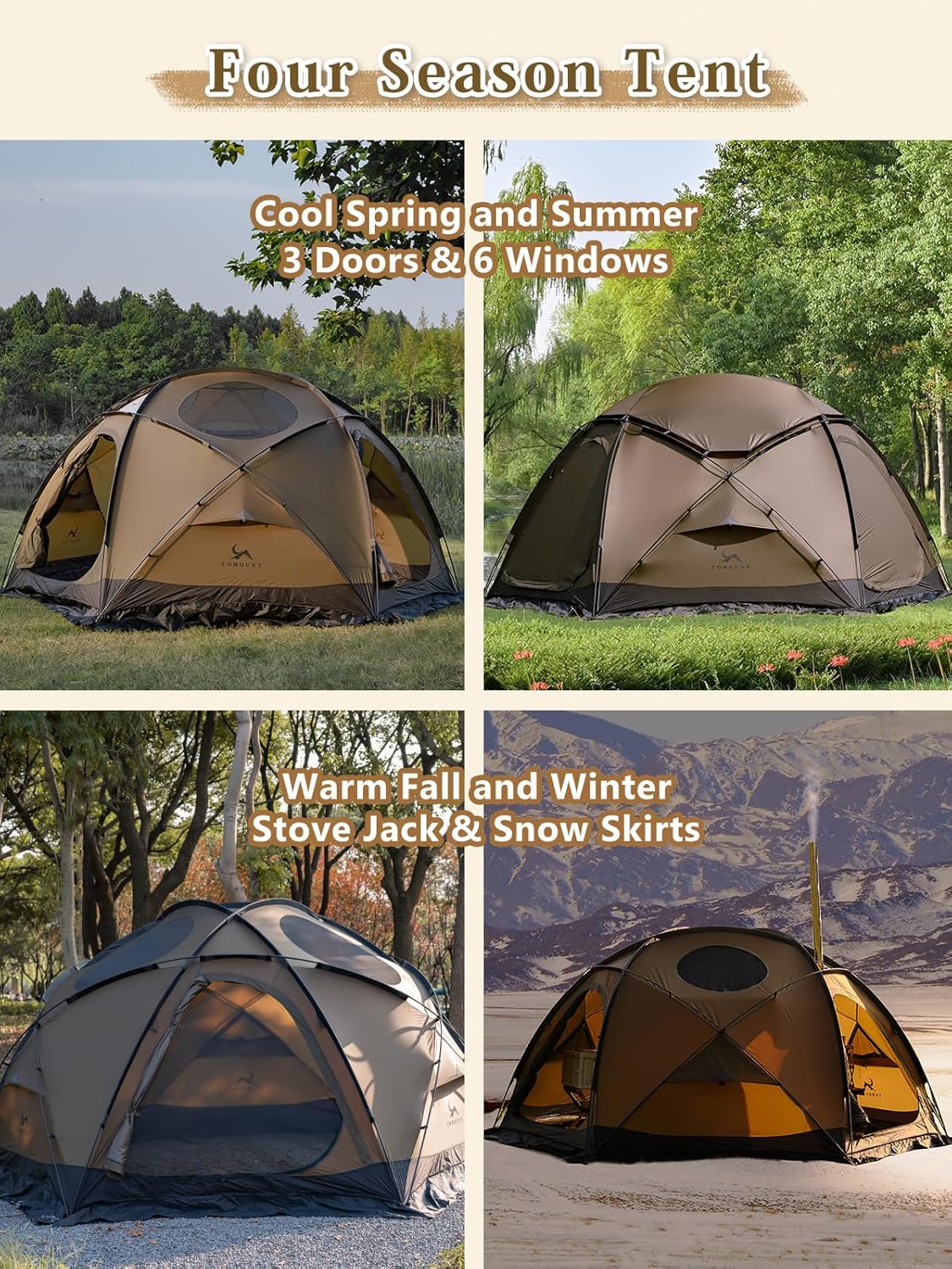 TOMOUNT Dome Hot Tent with Stove Jack 4 Person Backpacking Tent for 4 Season Waterproof Glamping Hiking