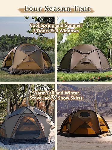 Miniatura 5 de TOMOUNT Tienda caliente de cúpula con estufa Jack 4 Persona Backpacking Carpa para 4 estaciones Nylon impermeable Glamping senderismo
