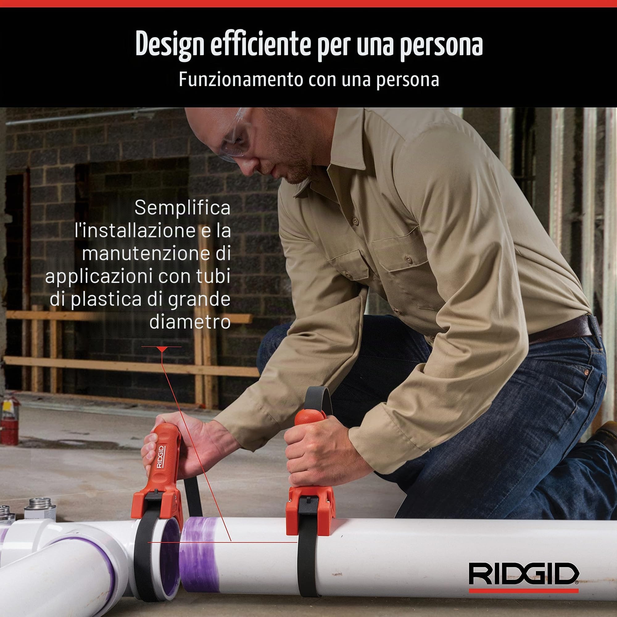 RIDGID 42478 Maniglia per tubo STRAPLOCK, giratubi a nastro da 7,5 cm a 20 cm