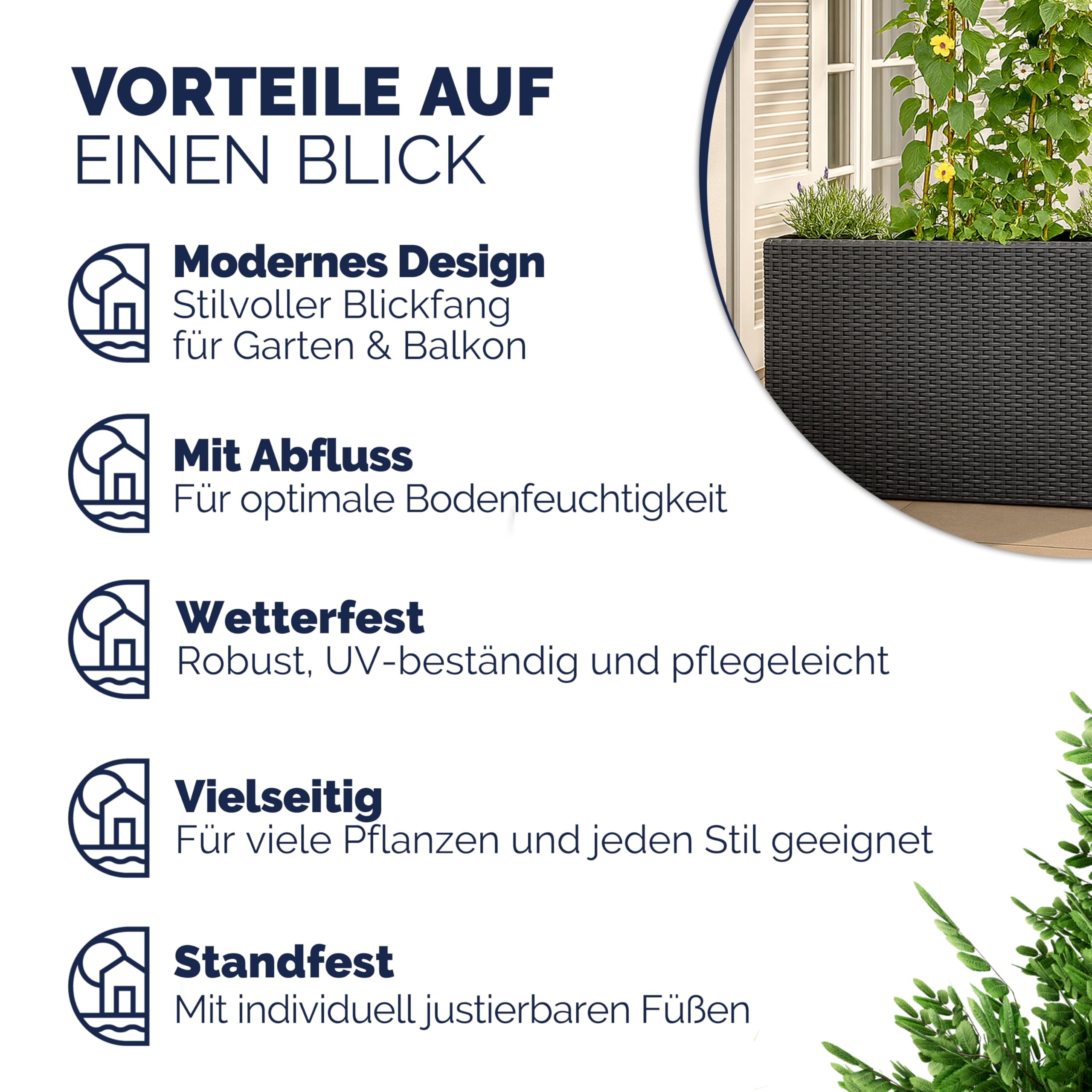 Casaria Fioriera Rettangolare 95x27x60 cm con 4 Vasi Interni in Polyrattan con Sistema di Drenaggio Fioriere Porta Vaso da Fiori Piante Divisorio Giardino Balcone Terrazza Nero