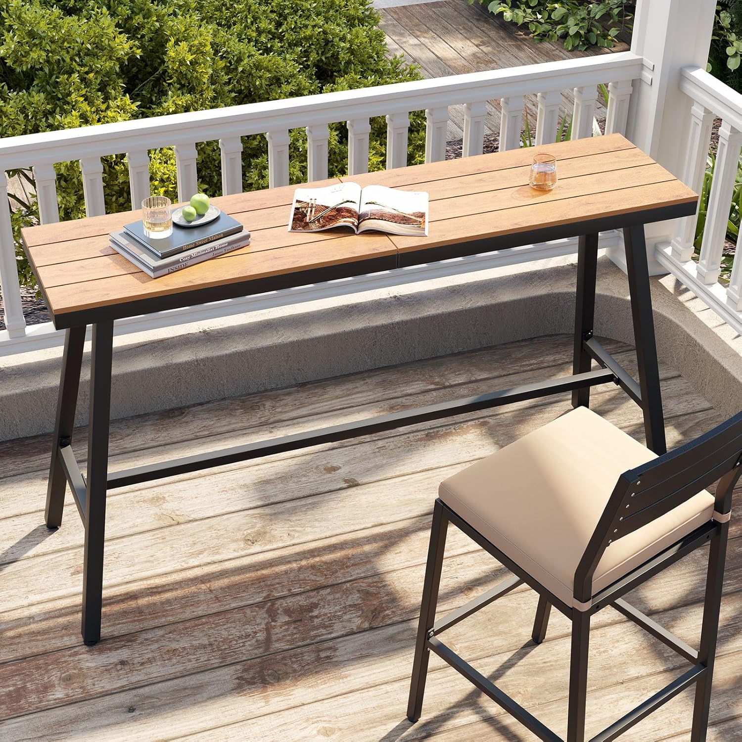 Crestlive Products Outdoor Bar Table, Hot Tub Table, 63'' Patio Bar Height Table with Weather Resistant Waterproof Top for Balcony, Bistro, Garden, Backyard, Poolside, Indoor (Brown)