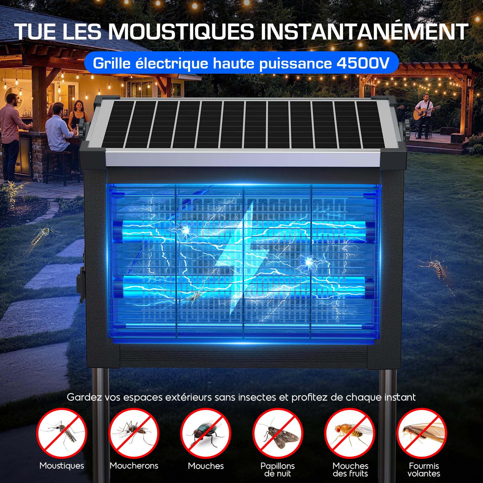 Lampe Anti Moustique Extérieur Solaire, Étanche IPX5 (Noir)