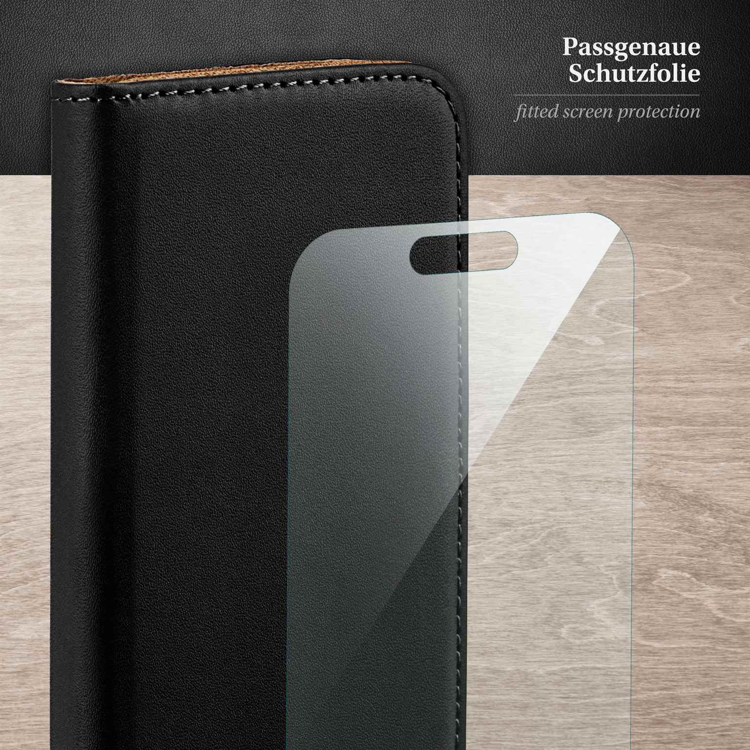 moex Set 4 in 1 per iPhone 17 Pro Max con 3 pellicole protettive, scomparto per carte di credito, custodia a libro e pellicola FlexProtect, protezione completa a 360°, colore nero