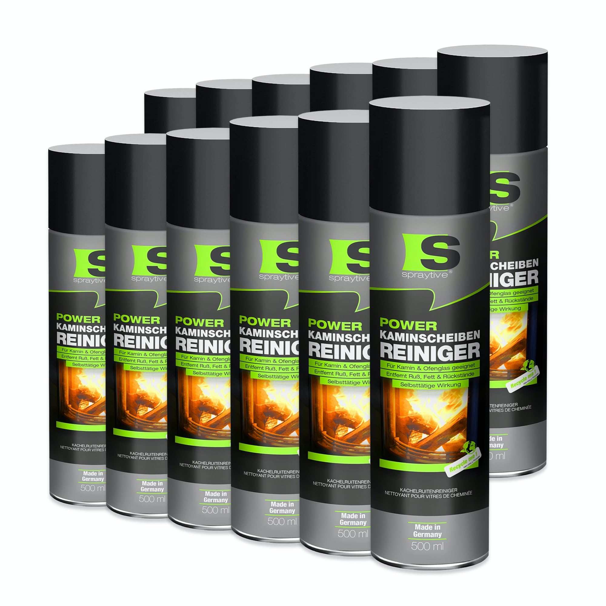 12 x 500 ml Power-Kaminscheibenreiniger – Aktivschaum-Spray für Kamin- & Ofenglas – entfernt Ruß, Fett & eingebrannte Rückstände selbsttätig – klare Sicht ohne Schrubben – Made in Germany