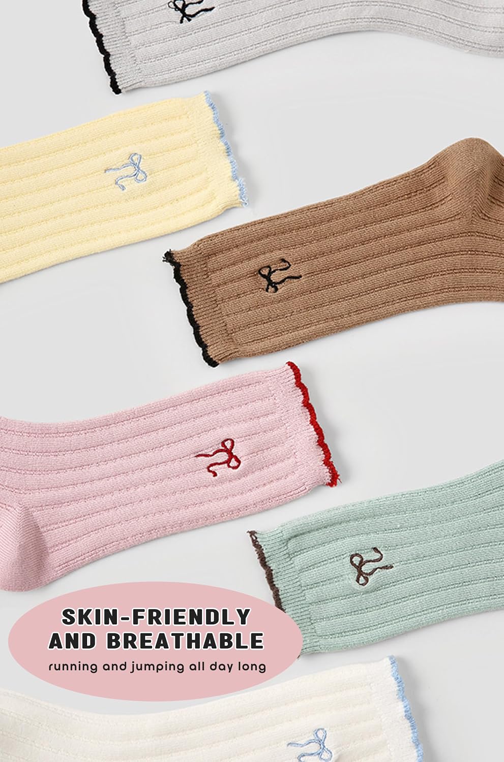 Toddler Girl Crew Socks Soft Breathable Ruffle Socks Moisture Wicking 3 Pairs/6Pairs