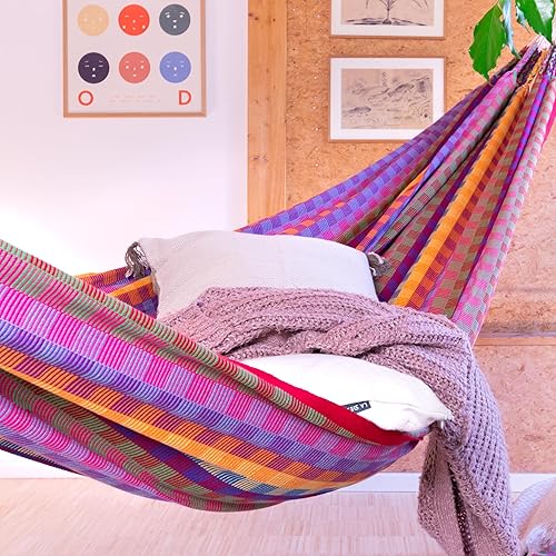 Miniatura 2 de LA SIESTA Hamaca de flora, transforma tu patio trasero o porche en un oasis de relajación, algodón ultrasuave, máximo 440 libras, hamaca familiar,