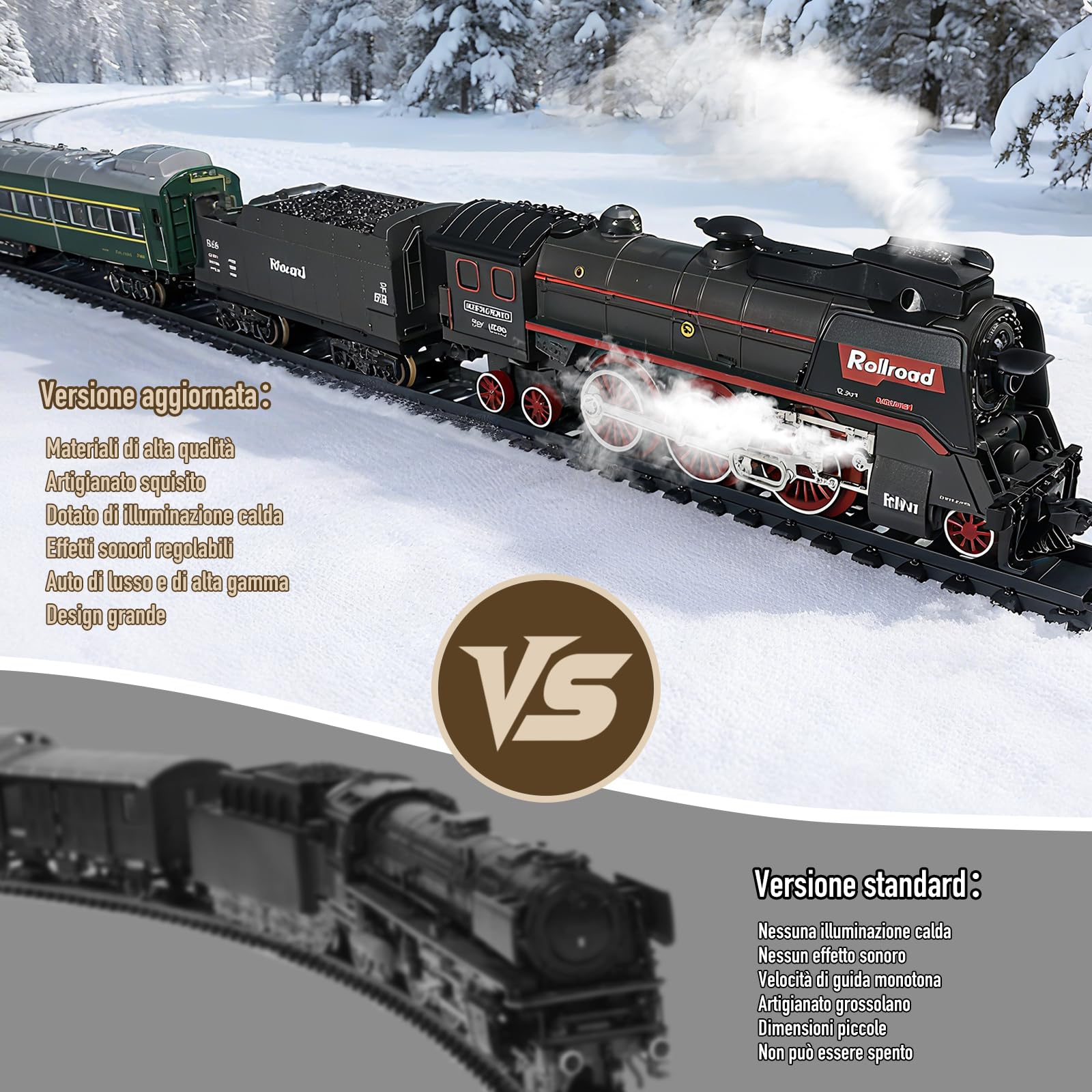 Trenino Elettrico per Bambini, Locomotiva, Locomotiva a Vapore Elettrica con Fumo Luminoso e Suono, Regali di Natale e Compleanno per Bambini