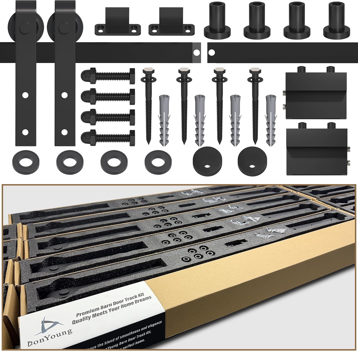 DonYoung 5FT Sliding Barn Door Hardware Kit, Heavy Duty Barn Door Track Kit Fit Single 30" Width Door Panel, Smooth and Quiet Sliding, Easy to Install, Doors Not Included (5FT Single Door Kit)