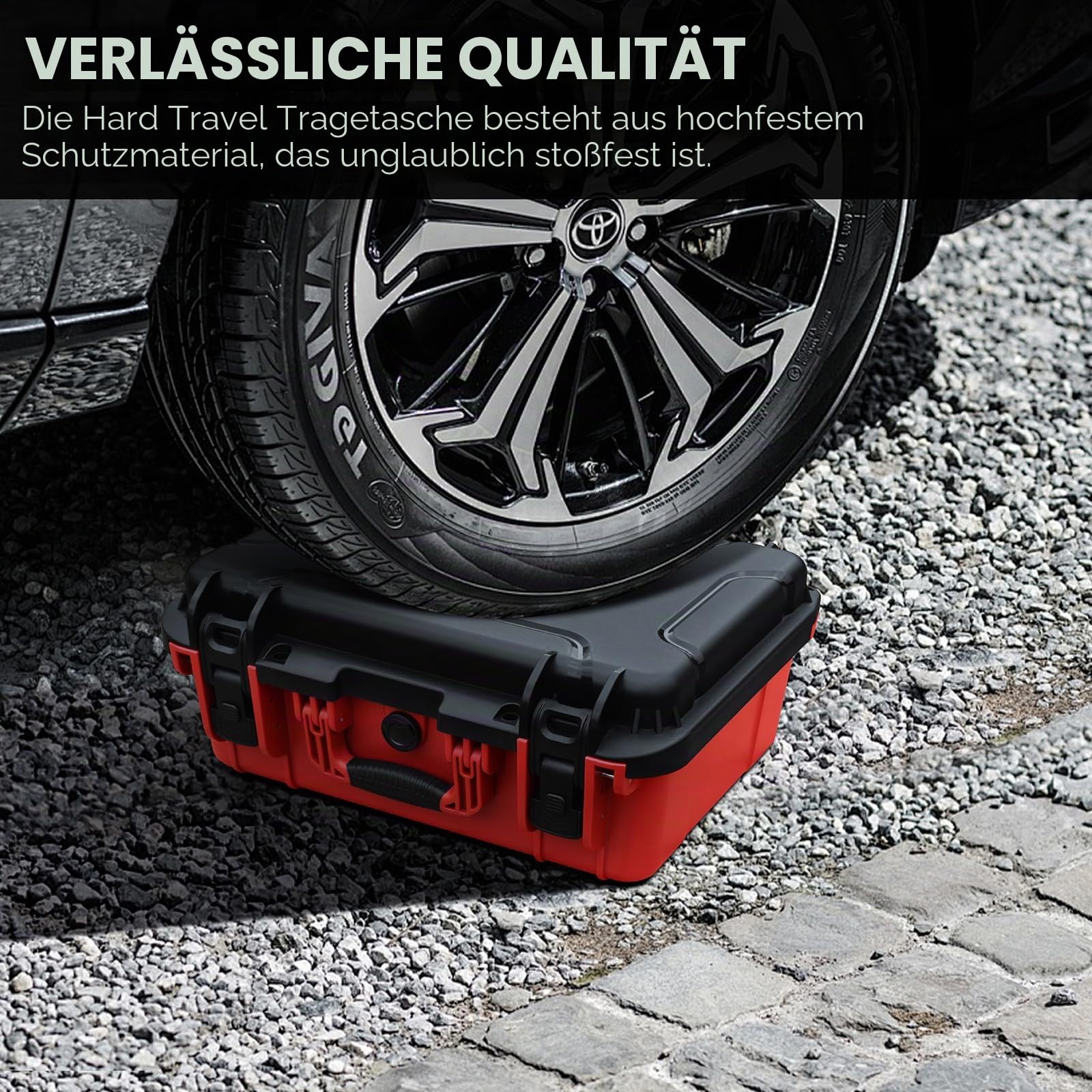 Koffer für Milwaukee Akku – extra großer Aufbewahrungskoffer und verstellbare Trennwände | Robuster Hartschalen-Akku-Organizer für M18- und M12-Akkus, Ladegeräte und Zubehör, Schwarz und Rot, nur Koffer