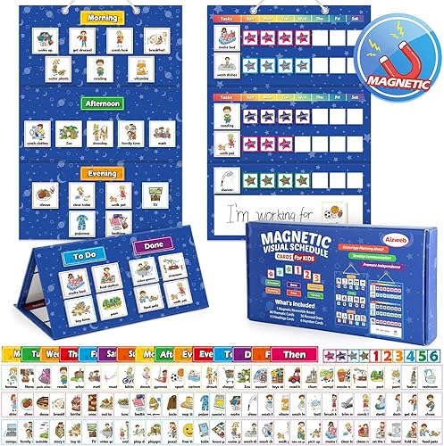 Aizweb Horario visual para tabla de tareas infantiles, tabla magnética de rutina para acostarse por la mañana para niños pequeños, tarjeta de