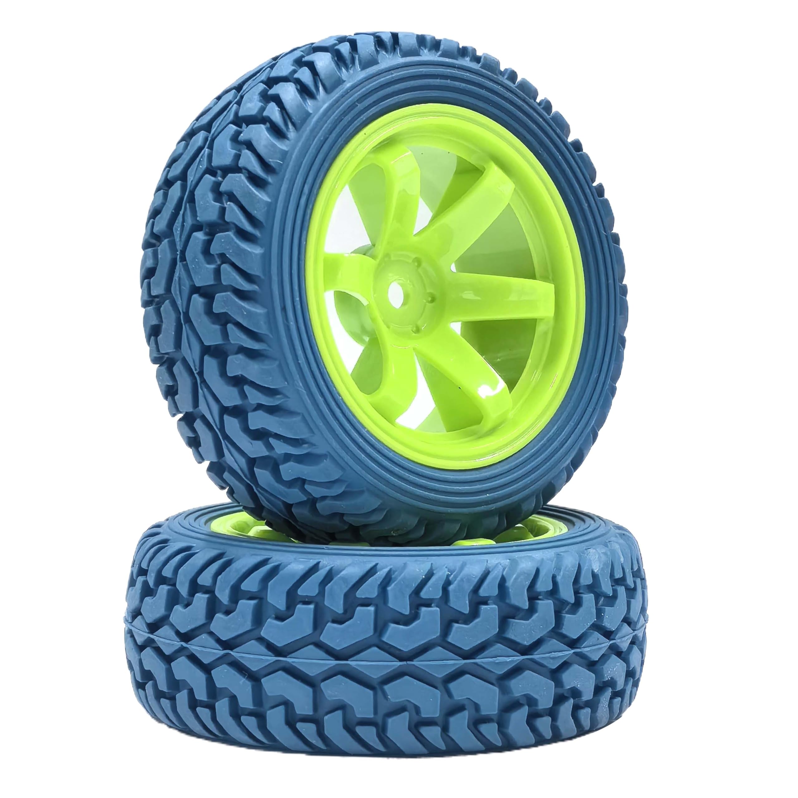 KEEDA 75mm Rubber Tyres and Wheels for 1/10 RC On Road Car 1/16 RC Rally Car HSP 94123 HPI Kyosho Tamiya (Blue & Green) - Image 2