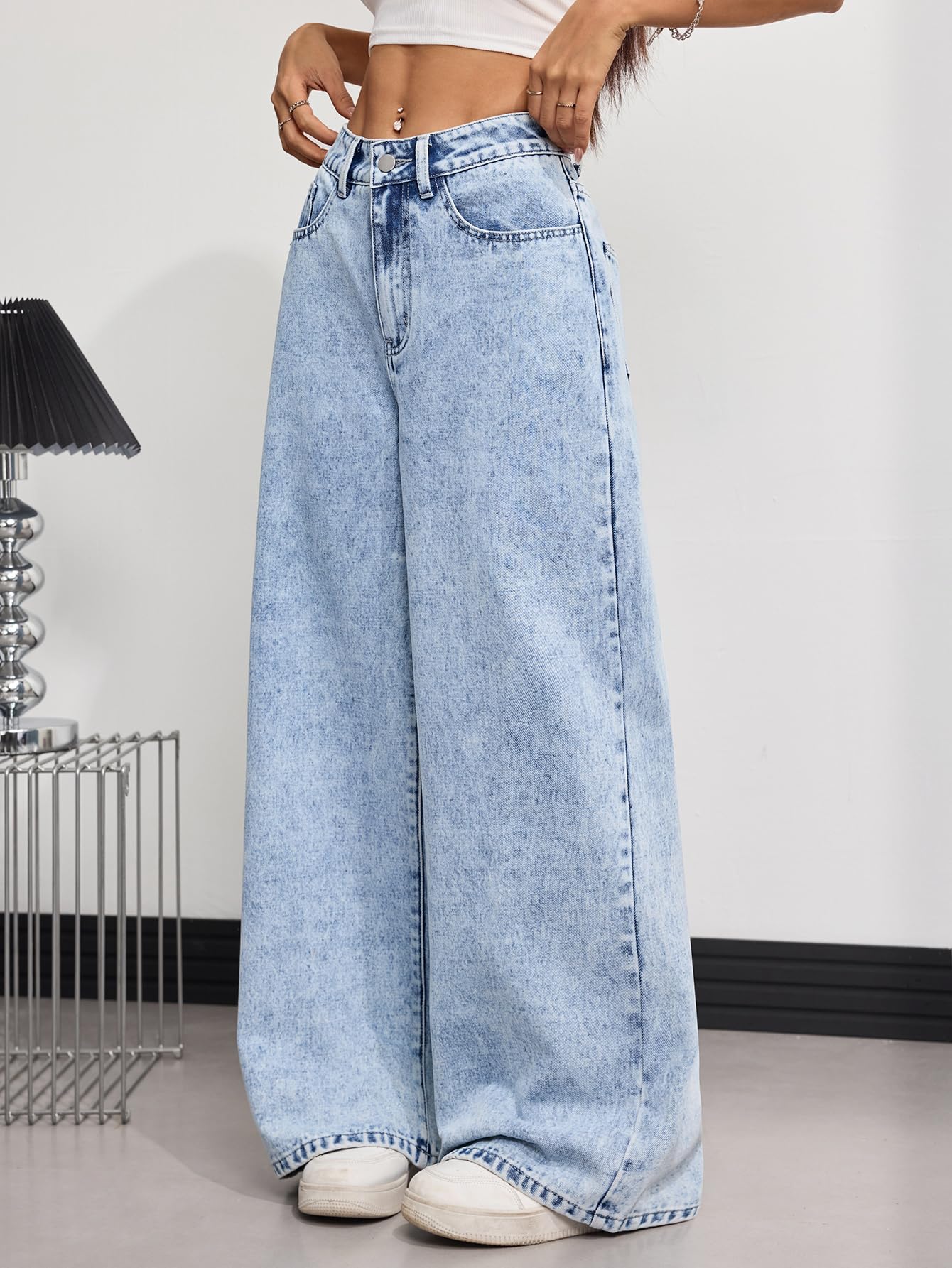 Pantaloni Denim Baggy Donna Larga Gamba Vintage Retrò Y2K 90s Laisé Streetwear Hip Hop