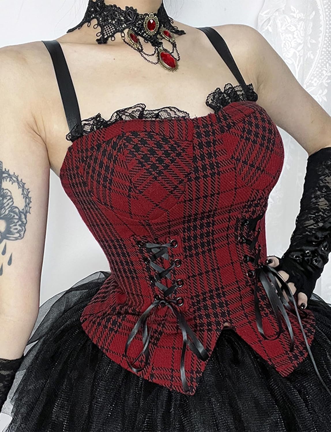 Women Gothic Punk Crop Top Lace Emo Sleeveless Tank Tops Y2k Camisole