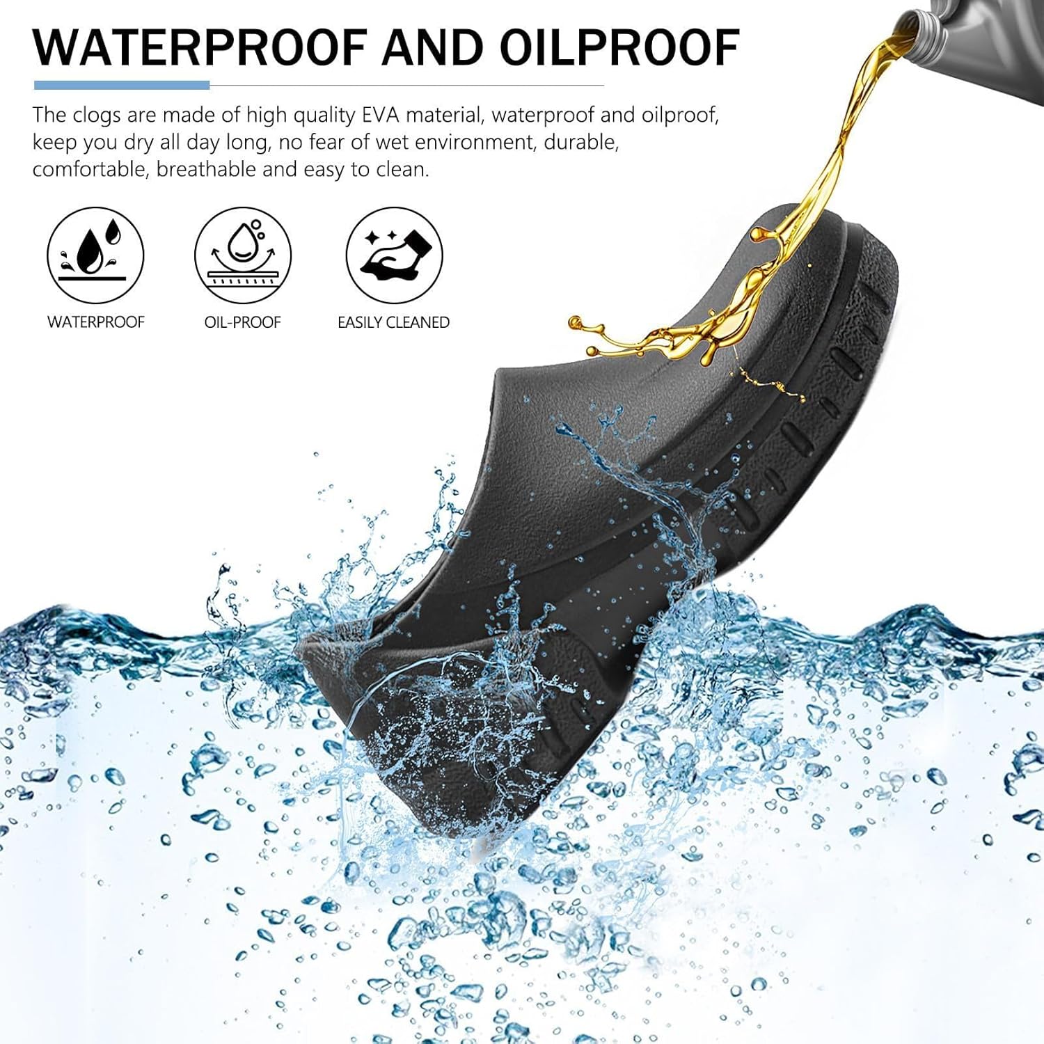 Unisex Non Slip Work Clogs - Slip, Water & Oil Resistant Shoes for Kitchen Chef Nursing Gardening Professionals - Comfortable Waterproof Work Shoes(Men 7.5-11.5/Women 8.5-12.5)