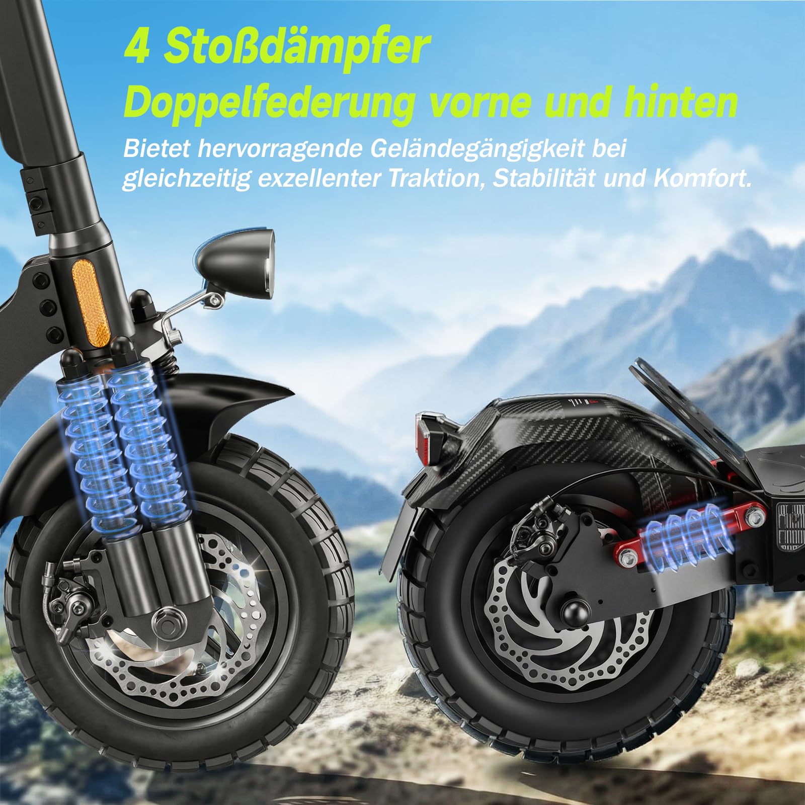 E Scooter mit Straßenzulassung,10 Zoll Elektroroller mit 12,5AH/15AH Batterie Max 70km Reichweite,Duales Bremssystem Und Doppelte Stoßdämpfung, E Roller für Erwachsene Pendeln und Geländefahrten