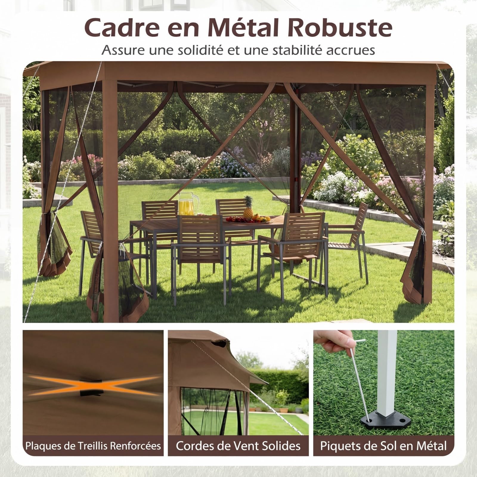 RELAX4LIFE Tonnelle Pliante 3x3 avec Moustiquaires, Tonnelle de Jardin Exterieur Pop-up Facile à Monter, Protection Solaire, Cadre Métallique, Sac de Transport, Pavillon de Jardin pour Terrasse