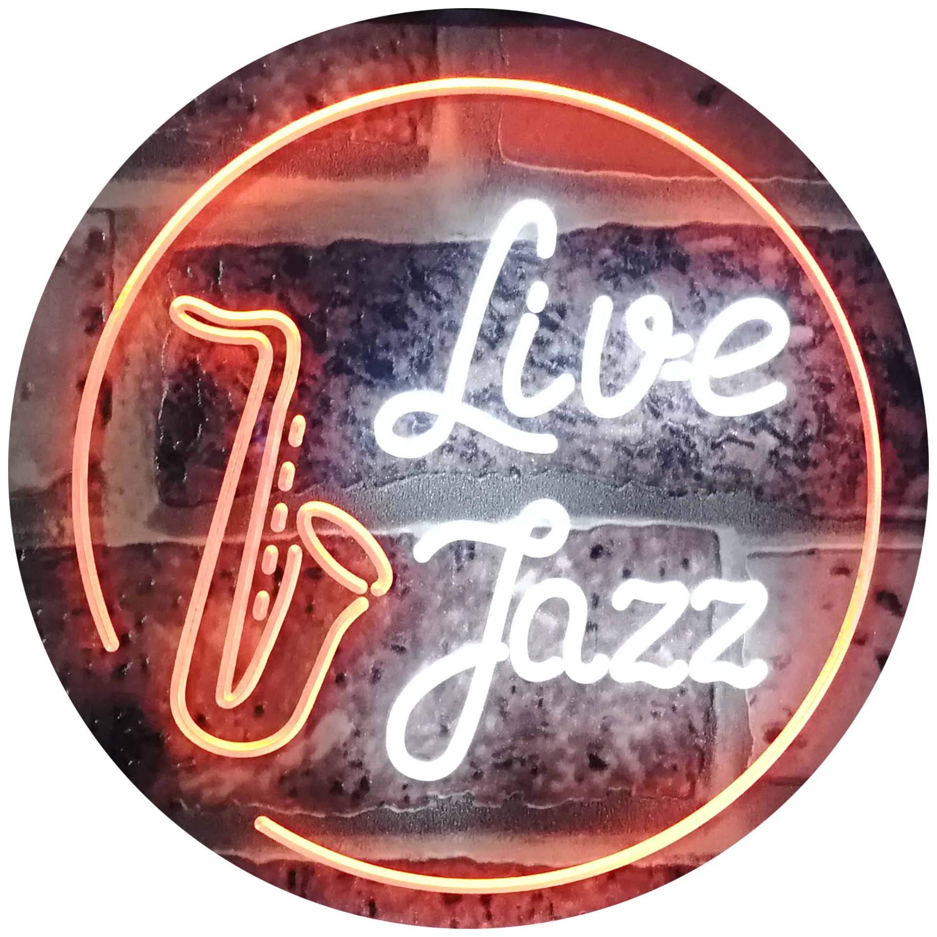 ADVPRO Live Jazz Music Room Dual Color LED Neon Sign White & Orange 300 x 210mm st6s32-i2468-wo