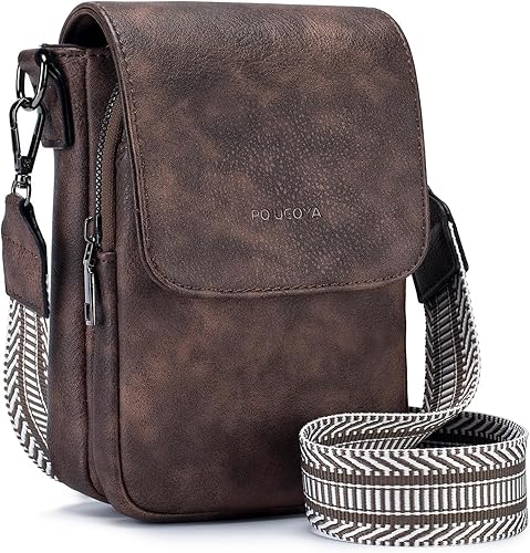 POIUGOYA Bolsos cruzados pequeños para mujer, a la moda, de cuero, con triple compartimento, para teléfono celular, cartera cruzada con ranuras para