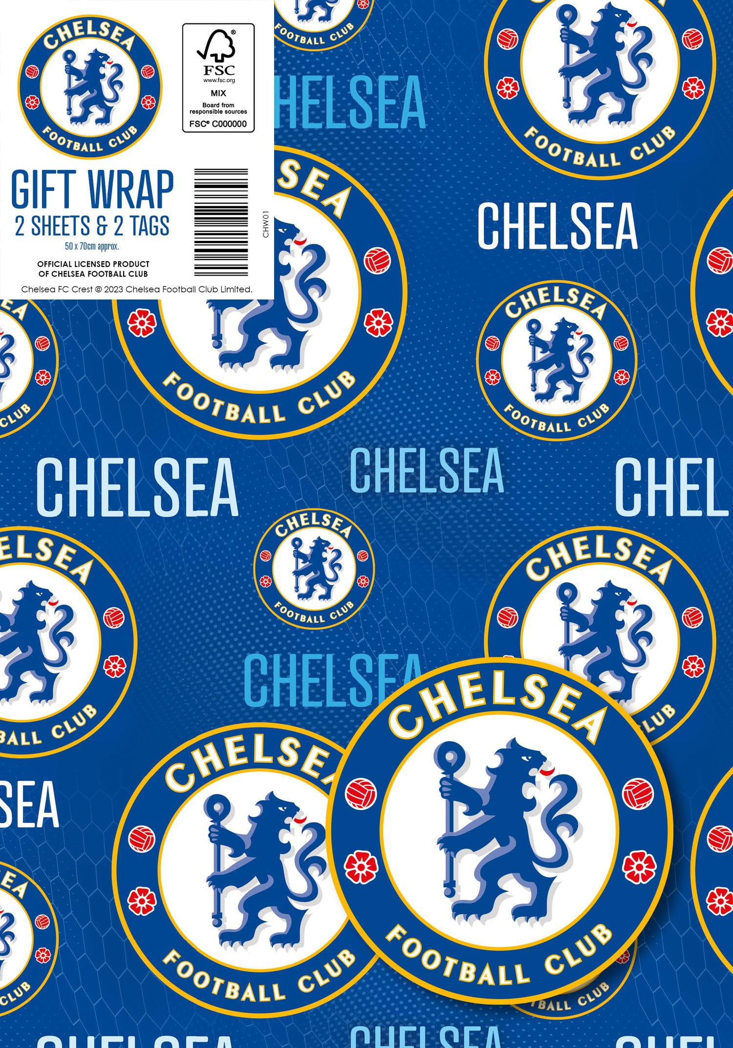 Chelsea FC Wrapping Paper 2 Sheets 2 Tags, Chelsea Football Gift Wrap
