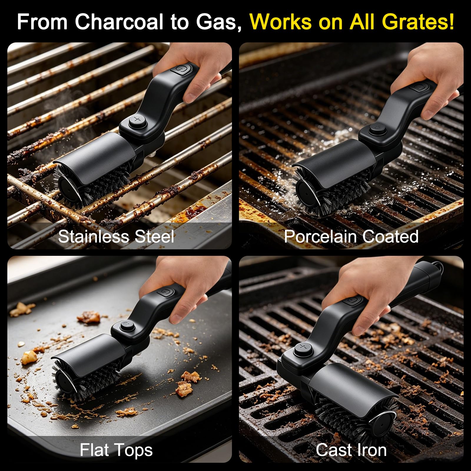 Nikou Spazzola elettrica per barbecue, spazzola per grigliate, funzionamento a batteria, angolo regolabile di 180°, pulizia a 3 livelli, spazzola per la pulizia per griglie elettriche, griglia a gas