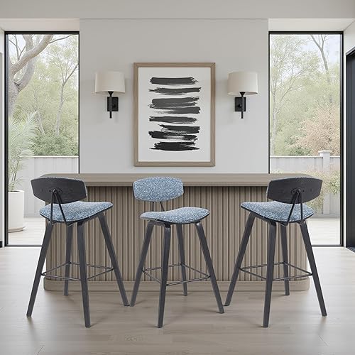 Miniatura 25 de Armen Living Fox - Taburete de bar moderno de mediados de siglo de piel sintética color crema y madera de nogal de 25.5 pulgadas Piel sintética