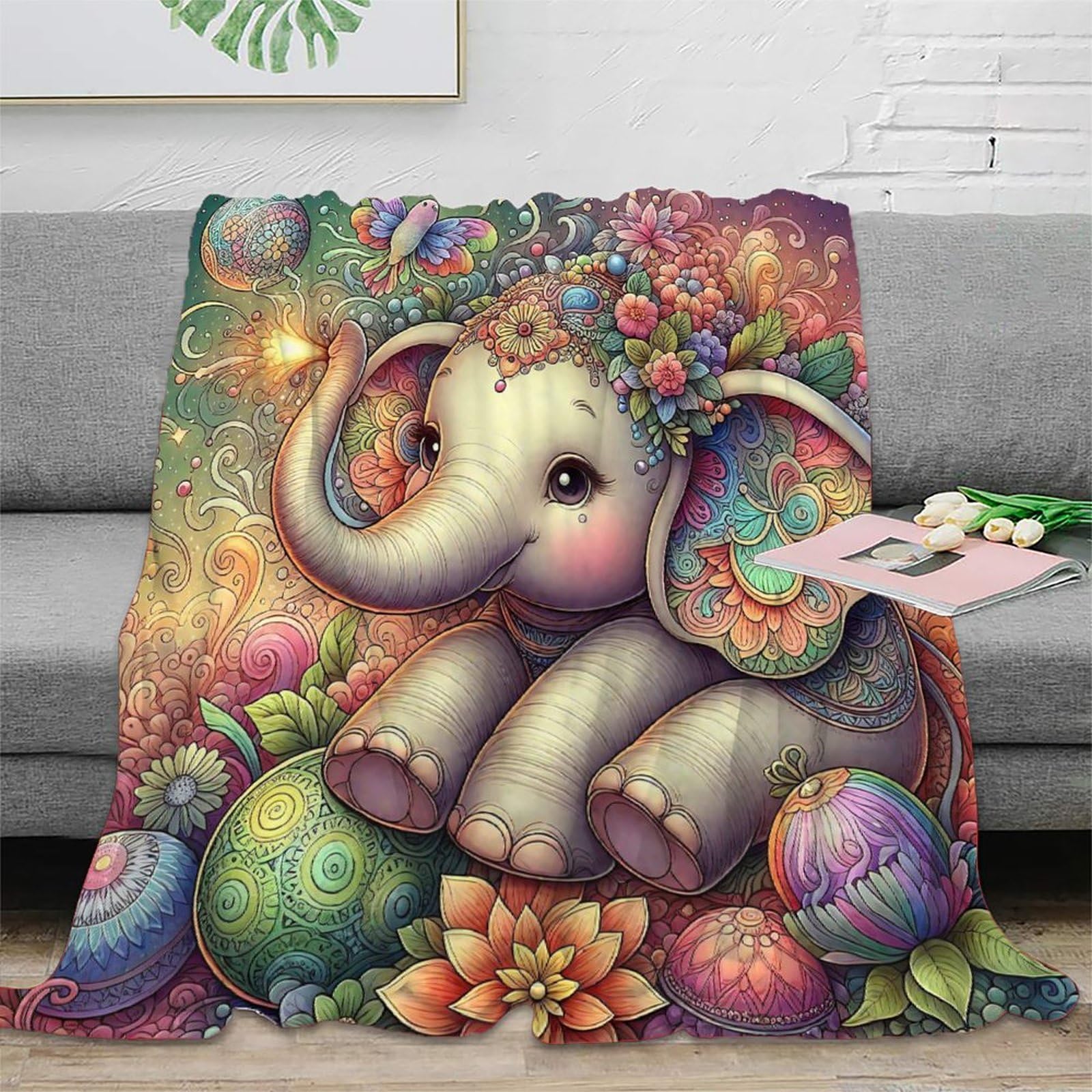 Couverture éléphant 3D en microfibre 180x200cm pour lit et canapé