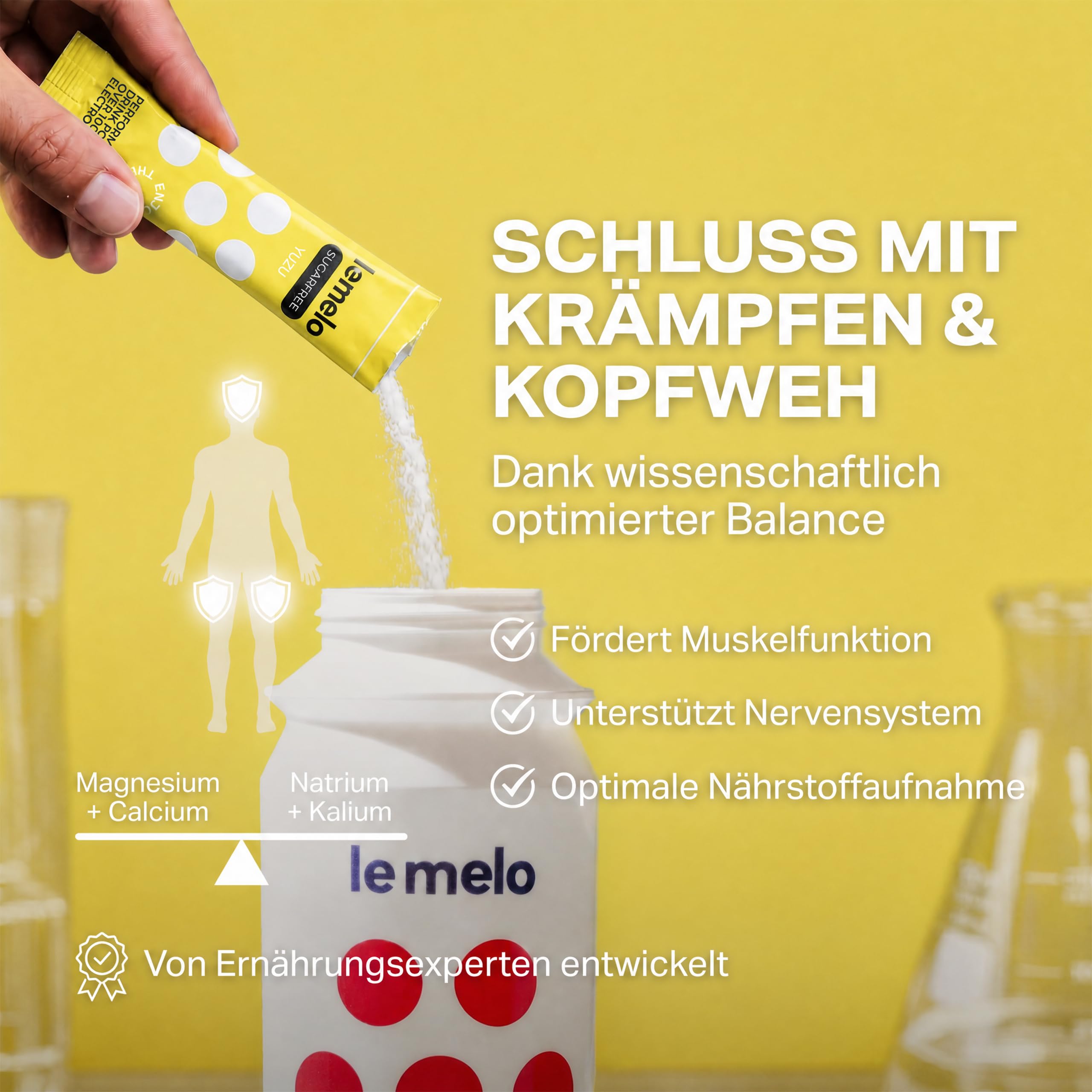 le melo® Elektrolytgetränk | 1.000+ mg Elektrolyte, Vitamine & Mineralstoffe | Optimiert Wasseraufnahme | Für Sport & Alltag & Erholung | Mit Kreatin | SUGARFREE YUZU 20er Pack