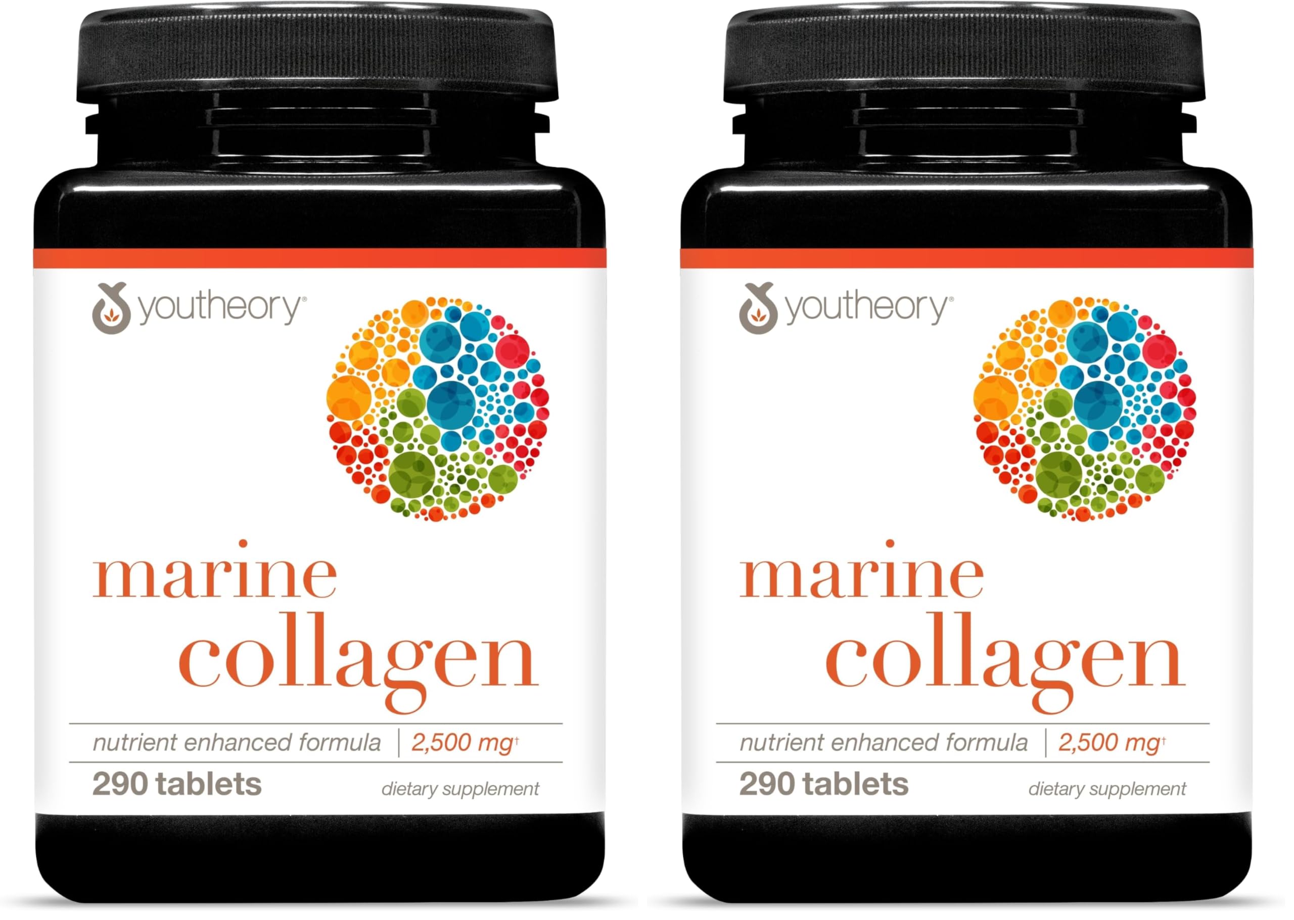 Youtheory Marine Collagen - 2,500 mg Hydrolyzed Collagen - Supports Skin* - Fish-Sourced Collagen - with Vitamin C, A, C, E, B6, B12 & More - Highly Digestible and Absorbable - 290 Tablets (Pack of 2) 290 Count (Pack of 2)
