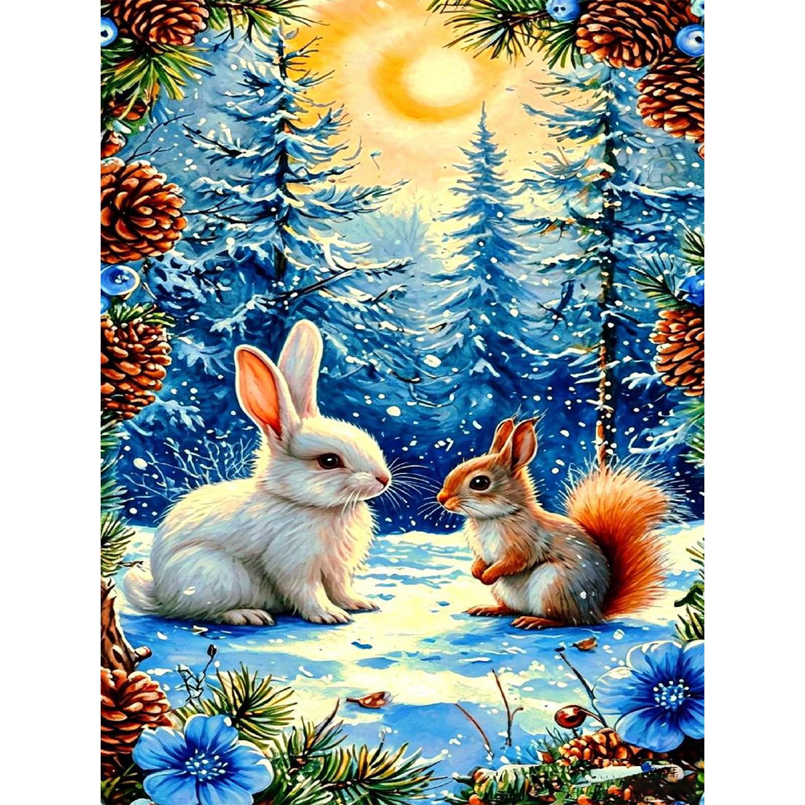 Bowetile Framed Rabbit Paint by Numbers for Adults Canvas, Autumn Squirrel Painting by Numbers Kit for Beginners Canvas, DIY Color Oil Painting Acrylic Paints for Home Wall Decor30x40cm