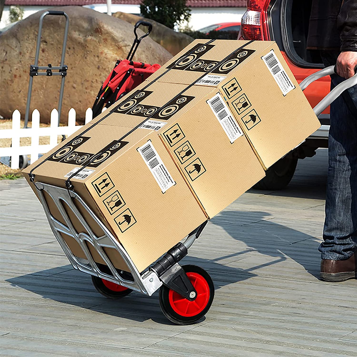 YRHome carrello da trasporto pieghevole, carrello a mano, zaino, carrello a mano, carrello, carrello portabagagli con maniglia regolabile in altezza, può essere caricato fino a 60 kg