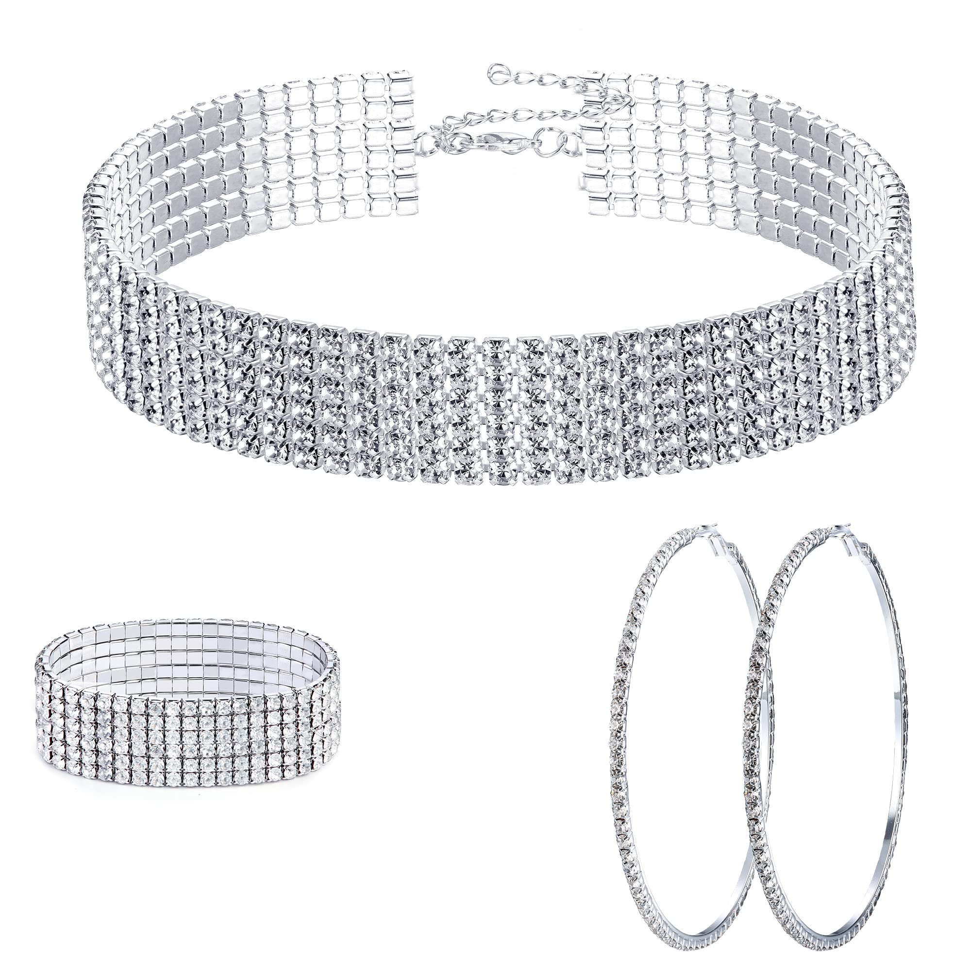 Kakonia Gargantilla de diamantes de imitación para mujer, conjunto de joyas de diamantes de imitación para boda, fiesta nupcial