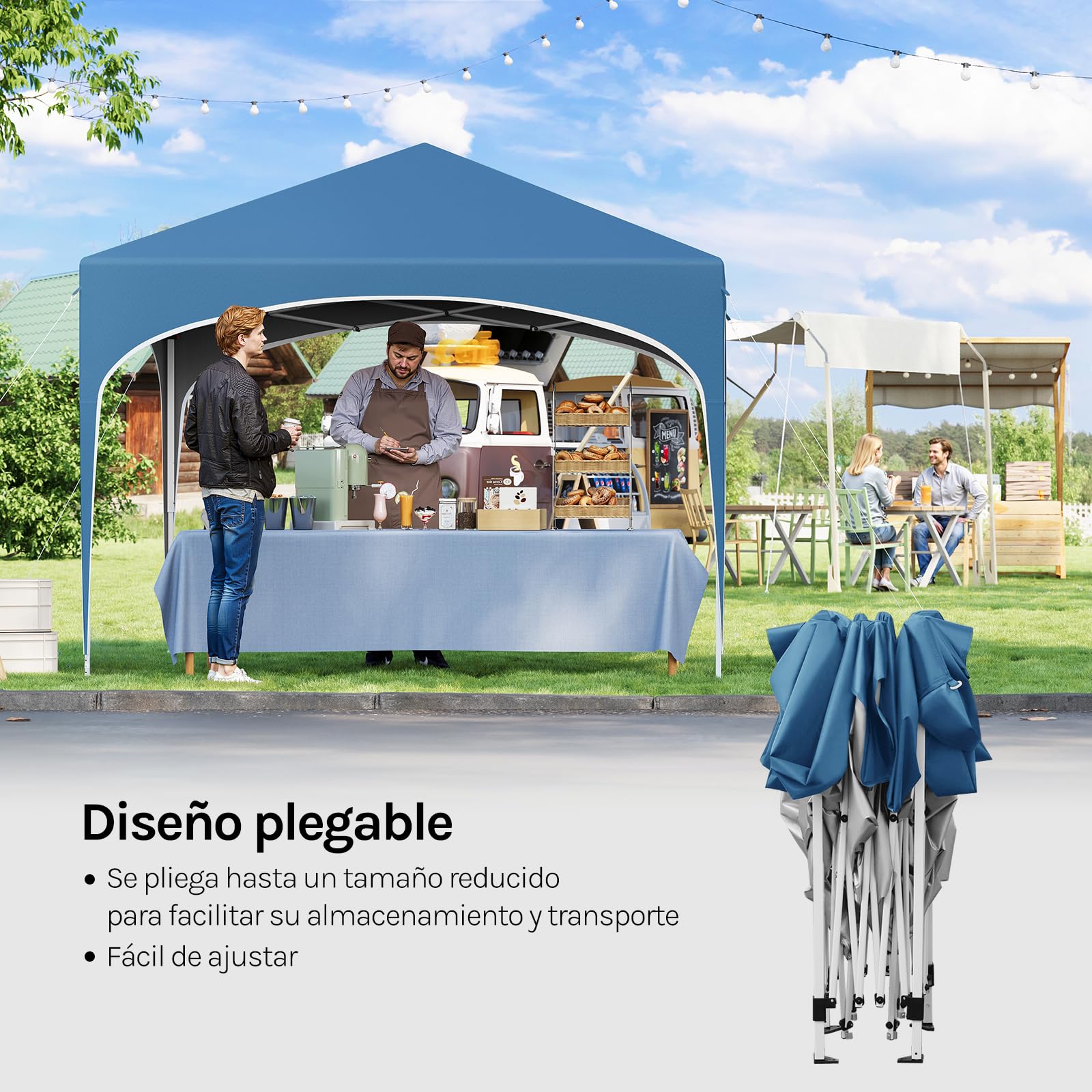 WOLTU Pabellón de Jardín Cenador Plegable Pérgola Cuadrada con Diseño Pop-Up y Techo semicircular Carpa con Cubierta Tela Oxford Hecho de Tubos Metales 3x3m, Azul