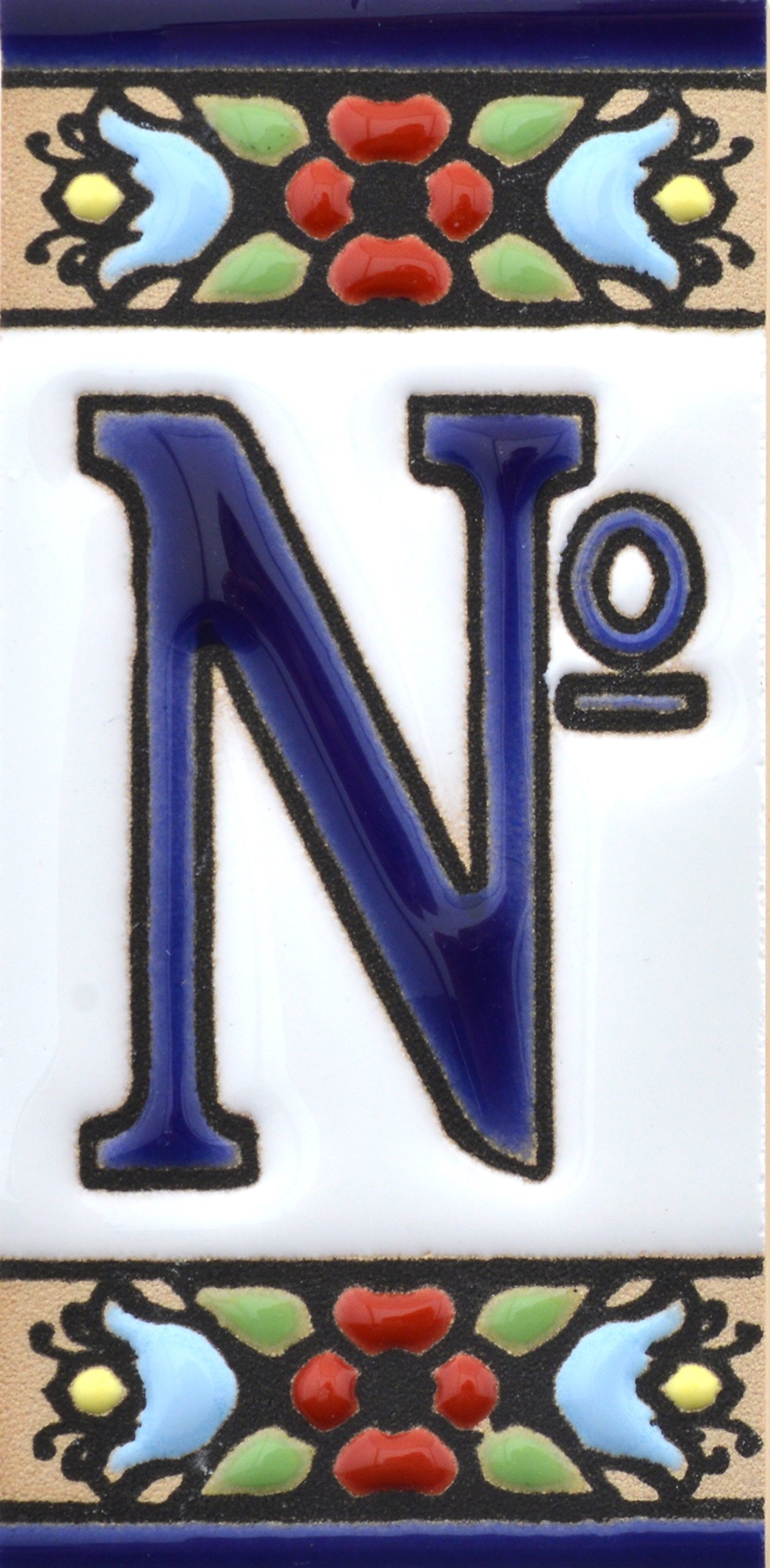 Art Escudellers Number "Nº" House Letters 3 Inch. Handpainted House Letter Tiles For Signs, Addresses And Names. Address Numbers For Houses. House Address Numbers And Letters. Design Design Flores Mini 2,87" X 1,38" (Number Nº)