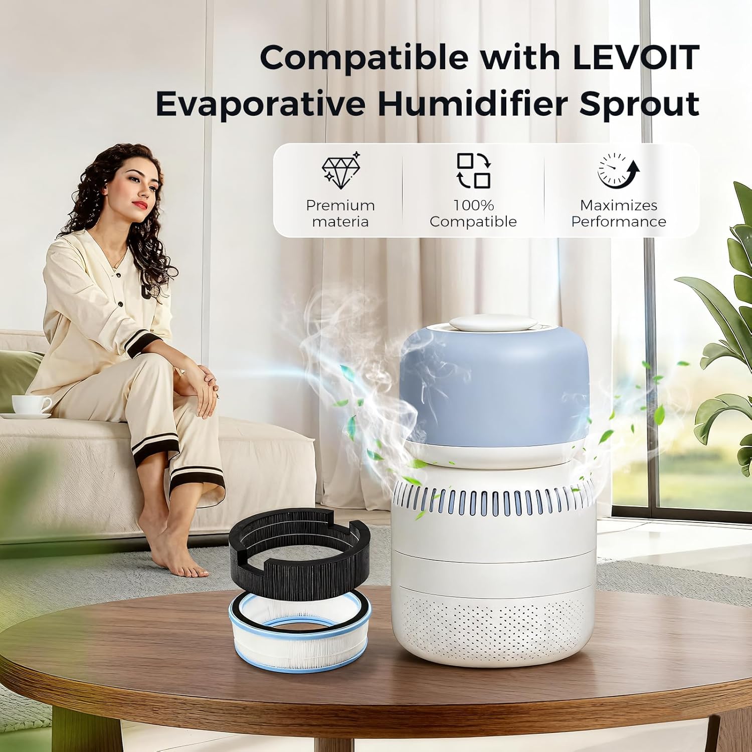 3 Pack Replacement Wick Filter Compatible with LEVOIT Sprout Evaporative Humidifier for Bedroom Baby with Dual Filters for Air & Water. Model LEH-B381S.